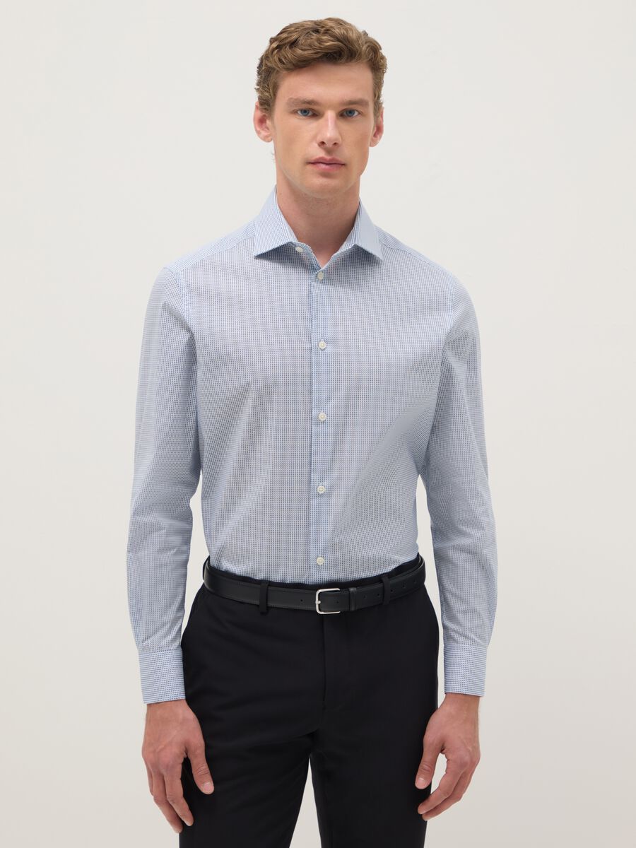 Multicolour cotton shirt with stretch micro-checks regular fit_0