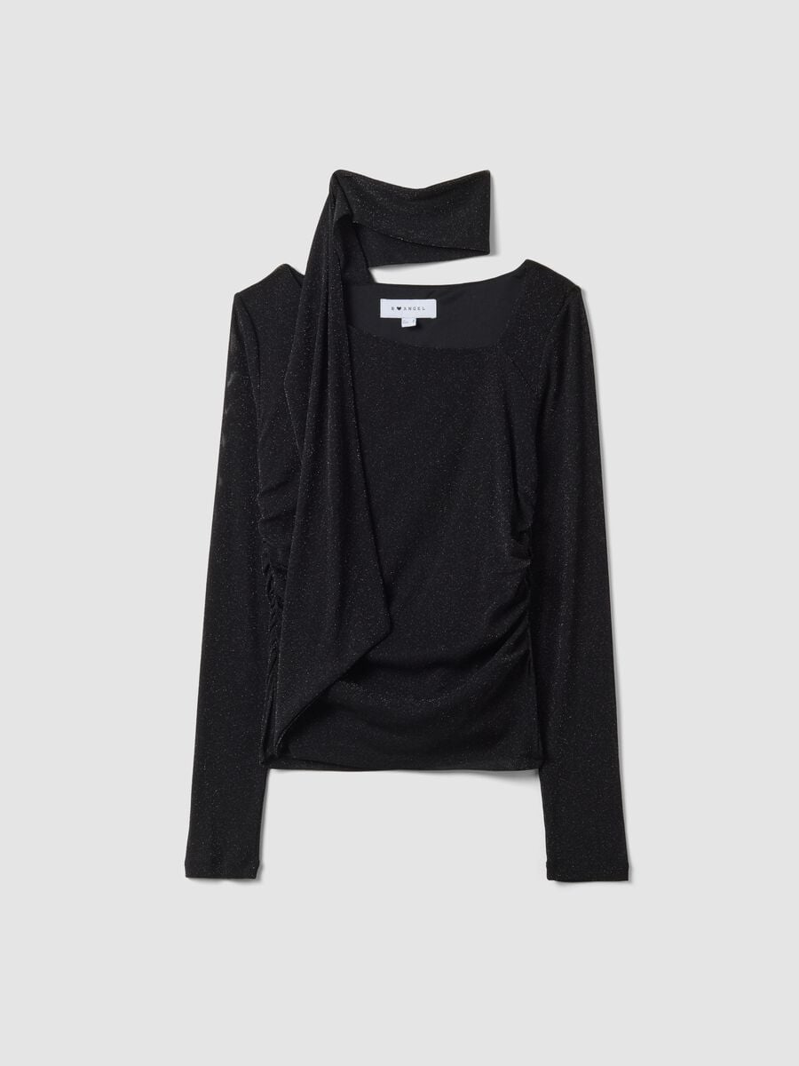 Black stretch jersey top with draped insert, slim fit_0