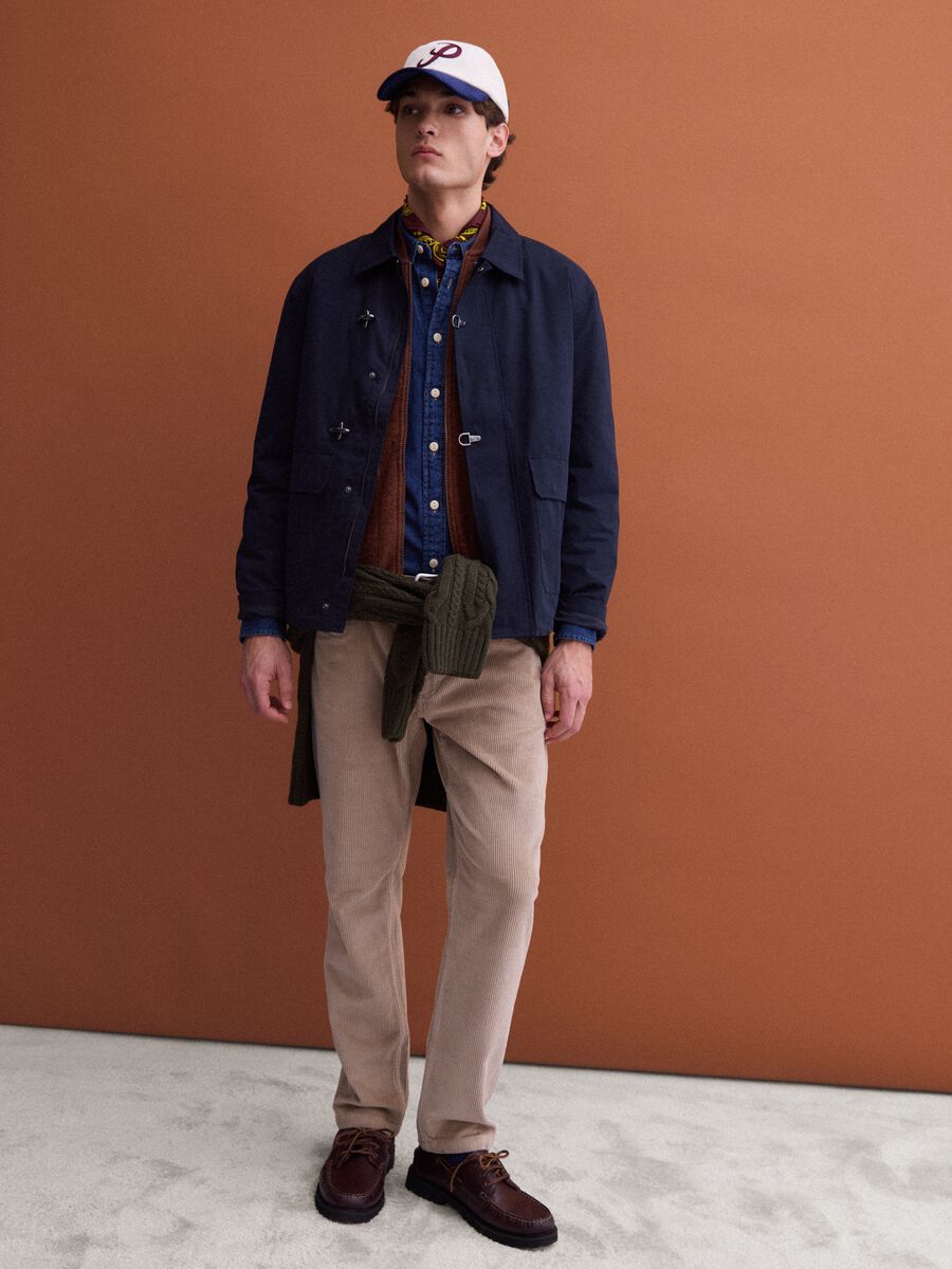 Blue padded cotton-blend jacket with zip_2