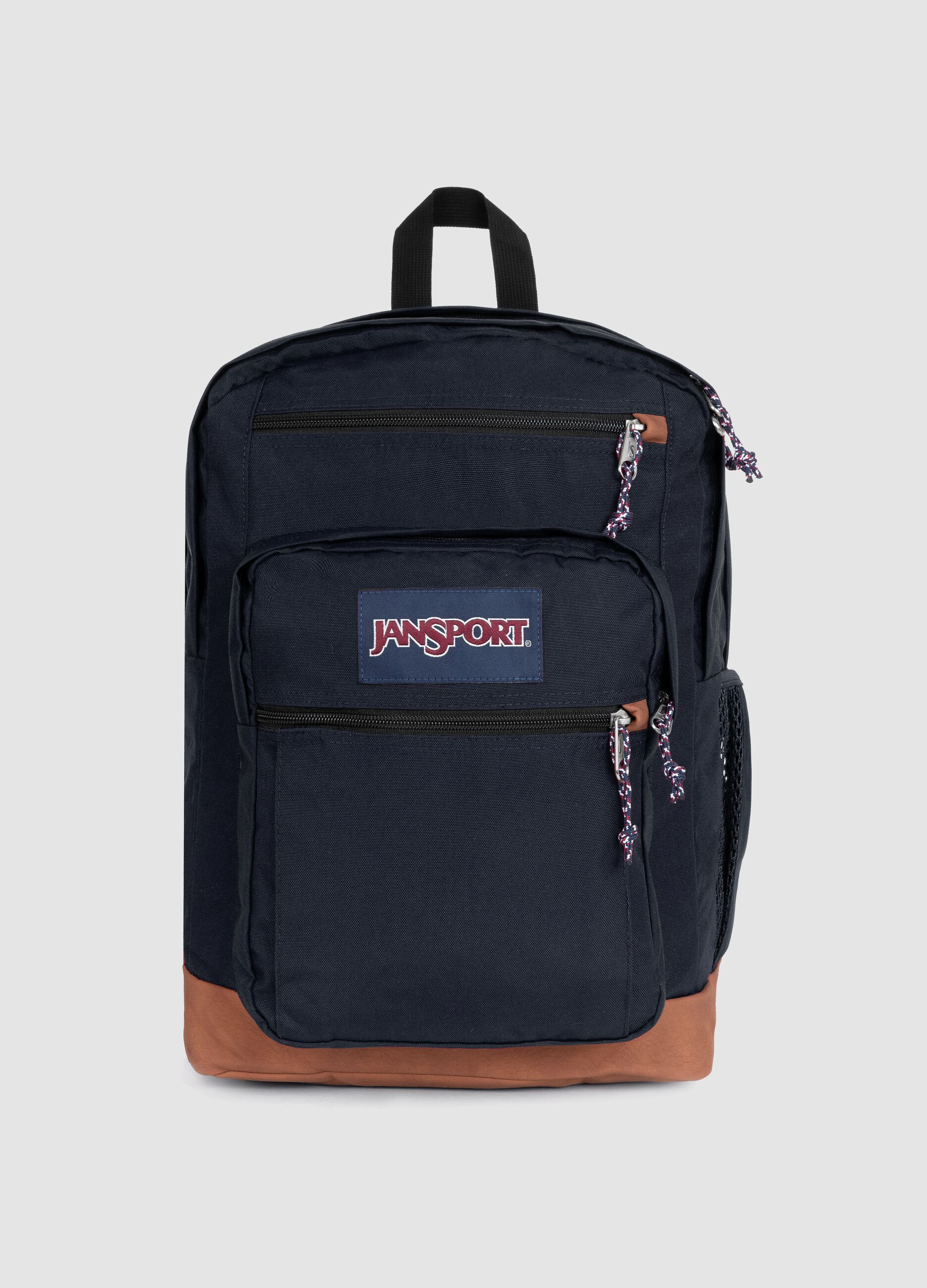 Zaino blu con fondo marrone e tasche esterne