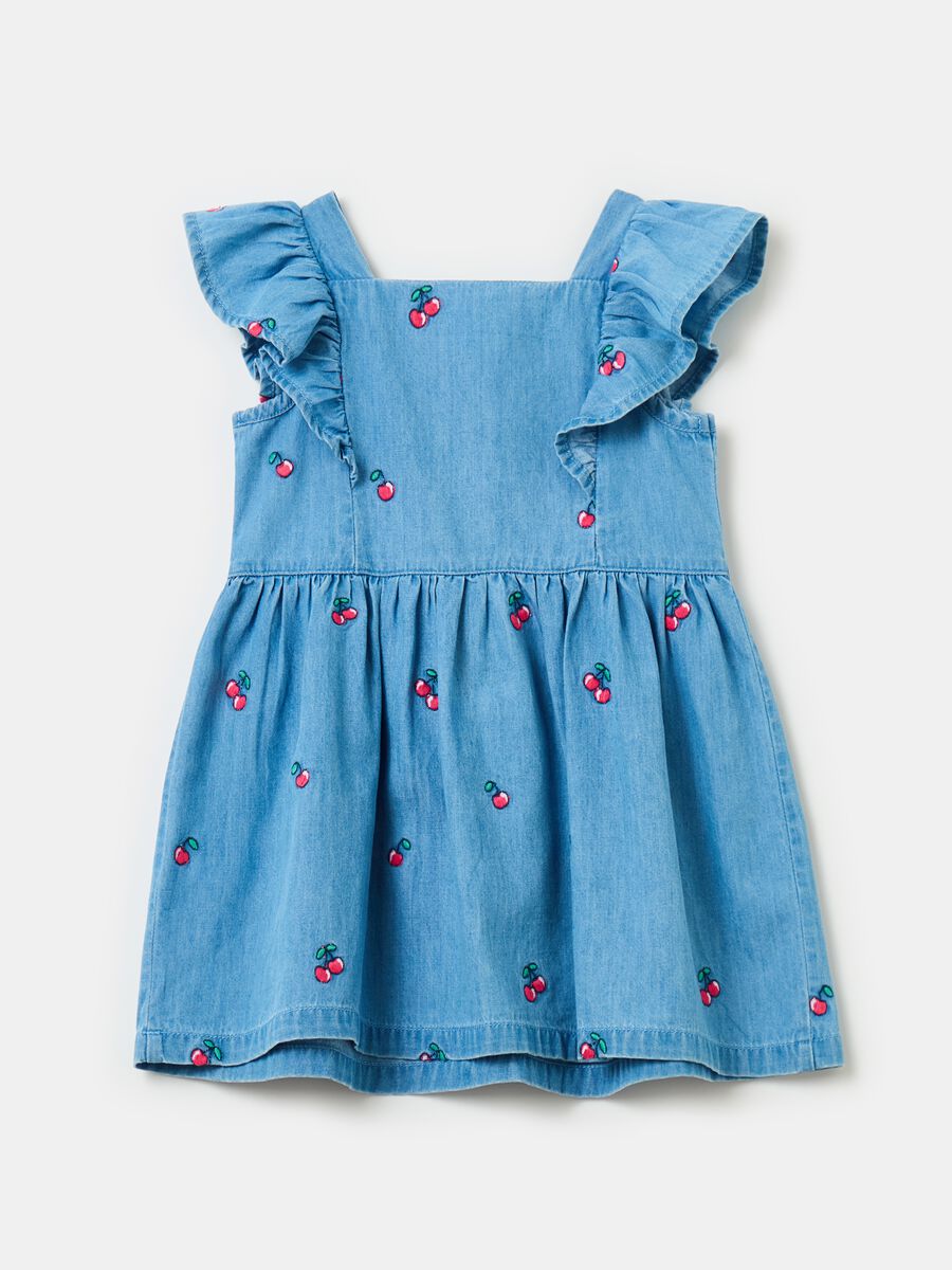 Denim chambray dress with cherries embroidery_1