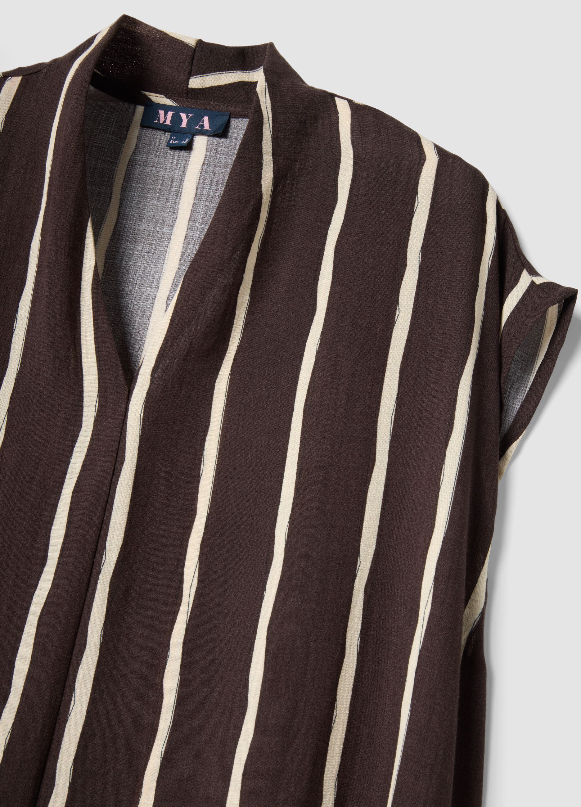 Brown striped viscose-blend midi dress