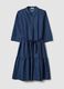 Vestido chemisier azul em algod&atilde;o el&aacute;stico com cinto, corte regular_0