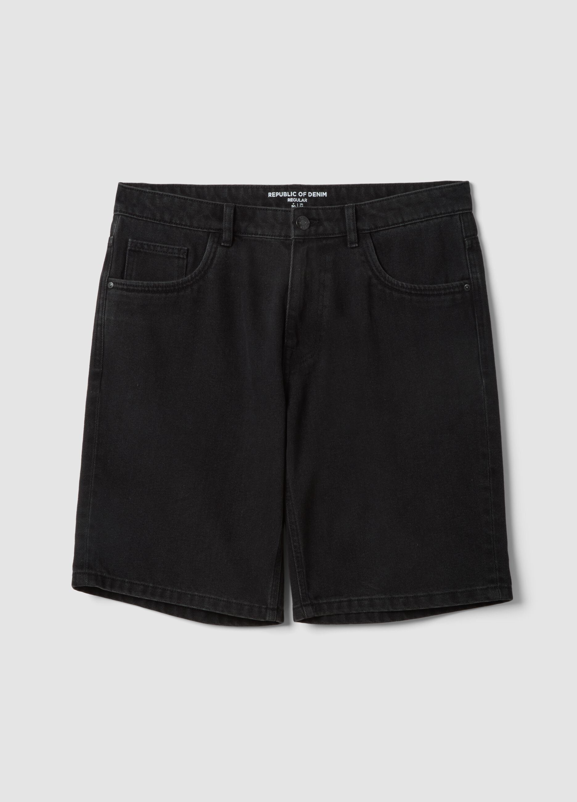 Black denim Bermuda shorts in cotton blend, regular fit