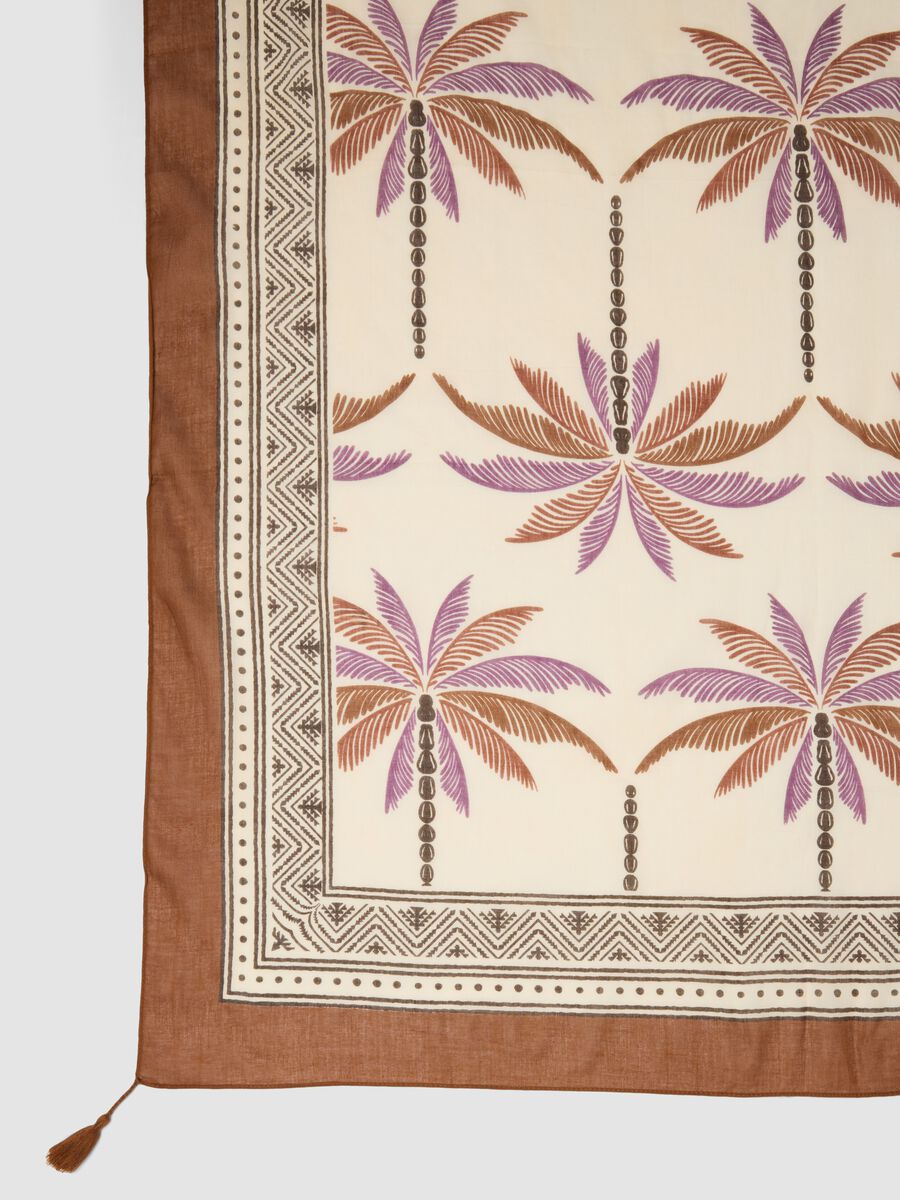 Brown pure cotton pareo with tropical print_2