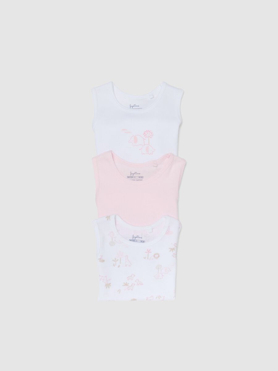 Pack of sleeveless bodysuits in pure multicolored cotton for baby girls_2