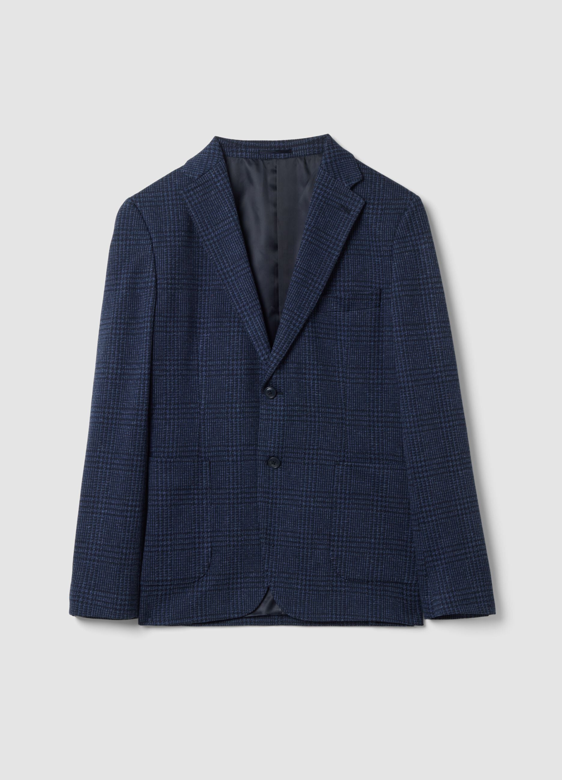 Indigoblauer, gef&uuml;tterter Stretch-Blazer, Regular Fit