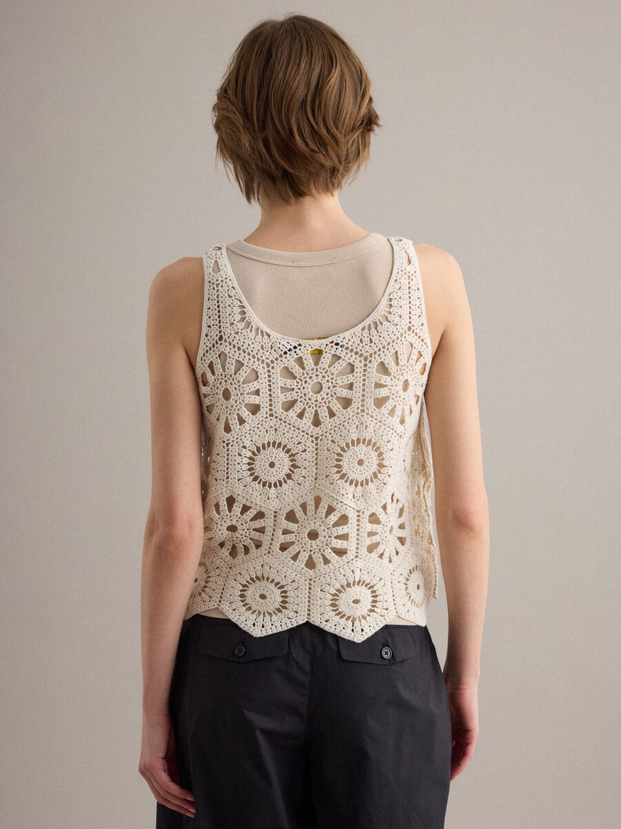 Beige pure cotton crochet tank top_3