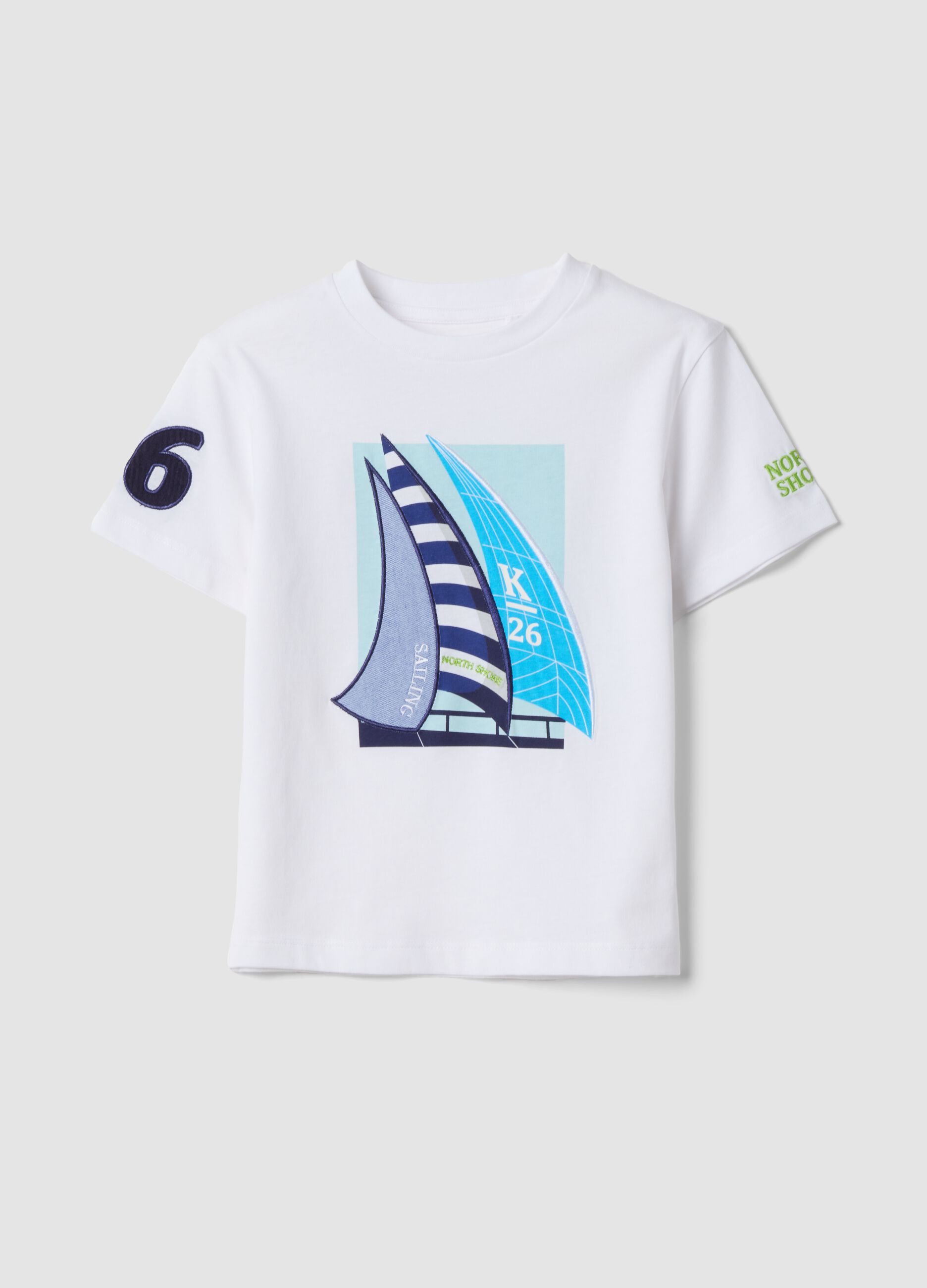 White pure cotton T-shirt with print