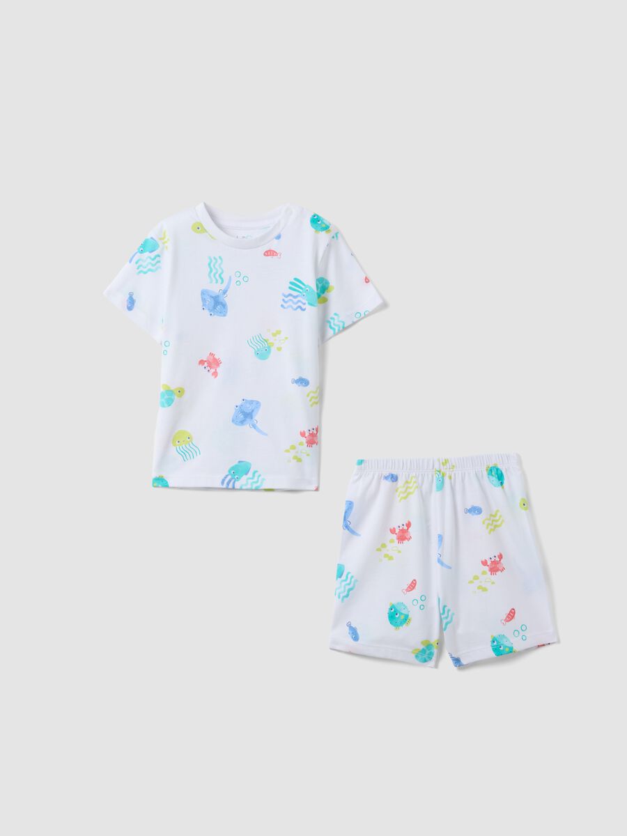 Newborn white pure cotton pyjamas regular fit with marine prints_0