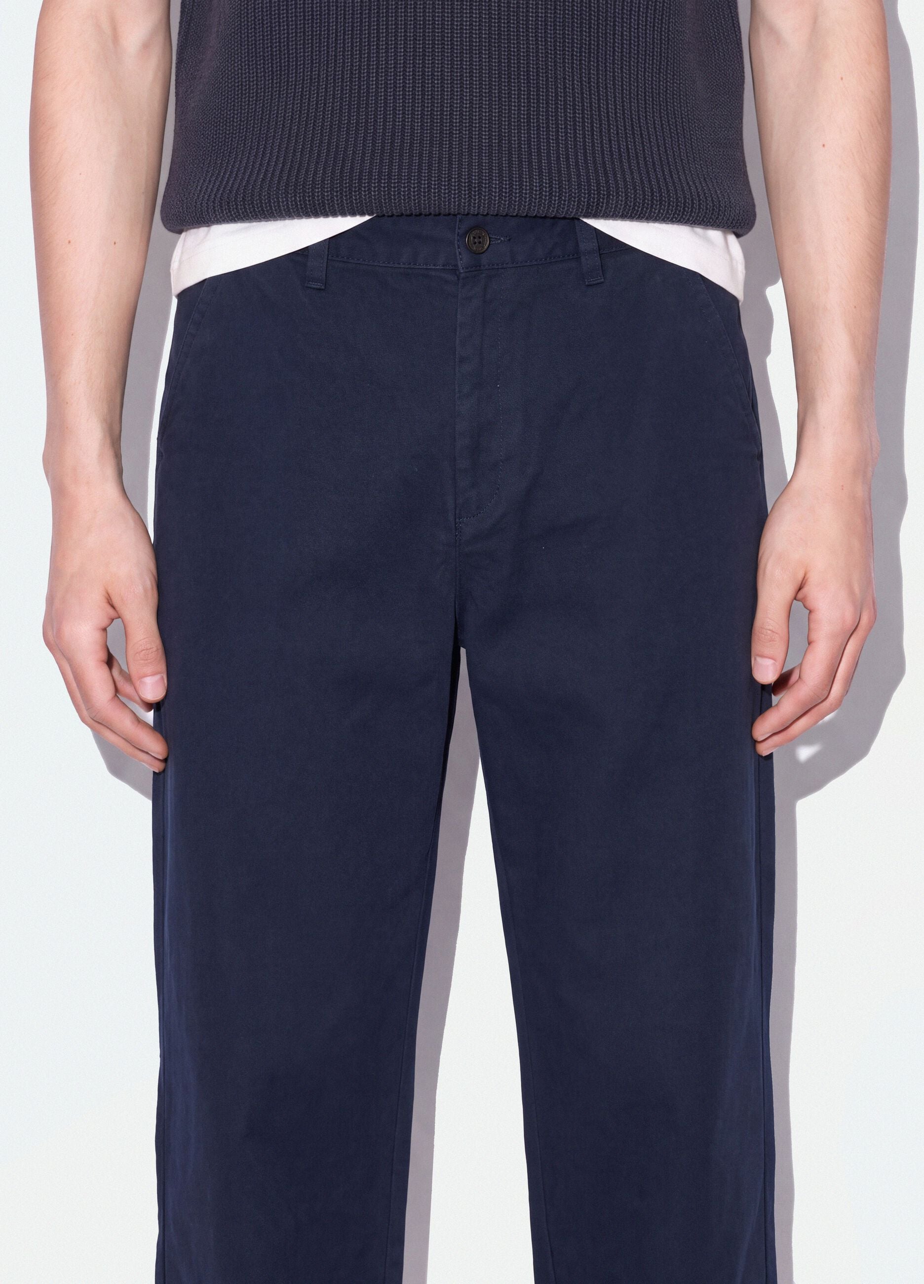 Blue pure cotton barrel-fit chino trousers