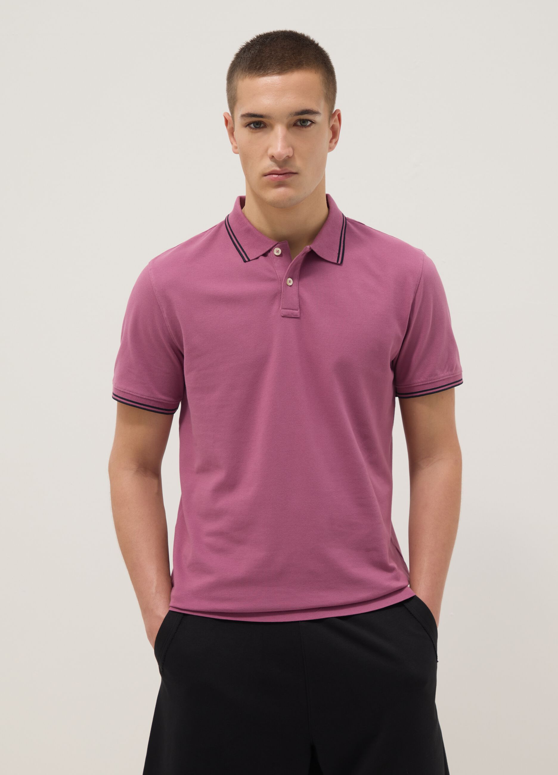 Purple stretch cotton polo shirt, regular fit