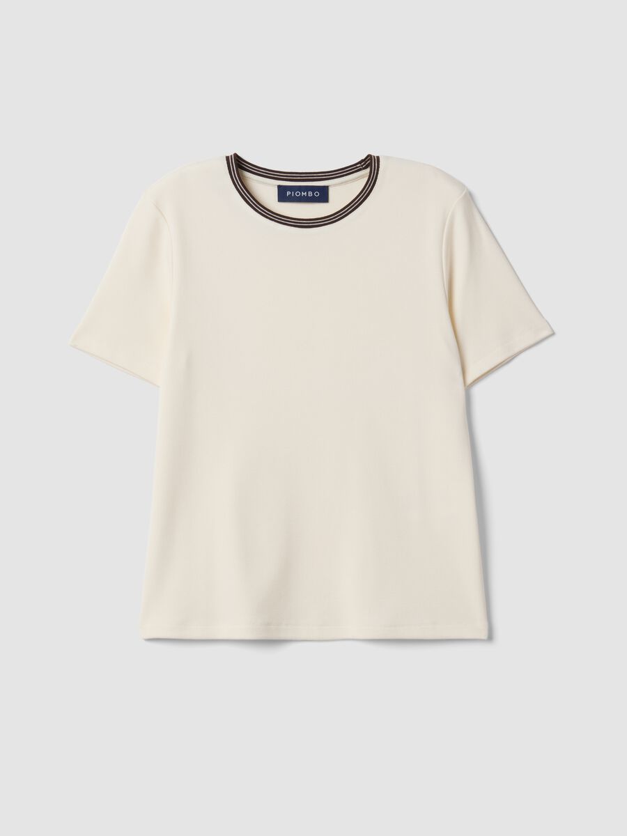 Beige stretch viscose crew-neck T-shirt_4
