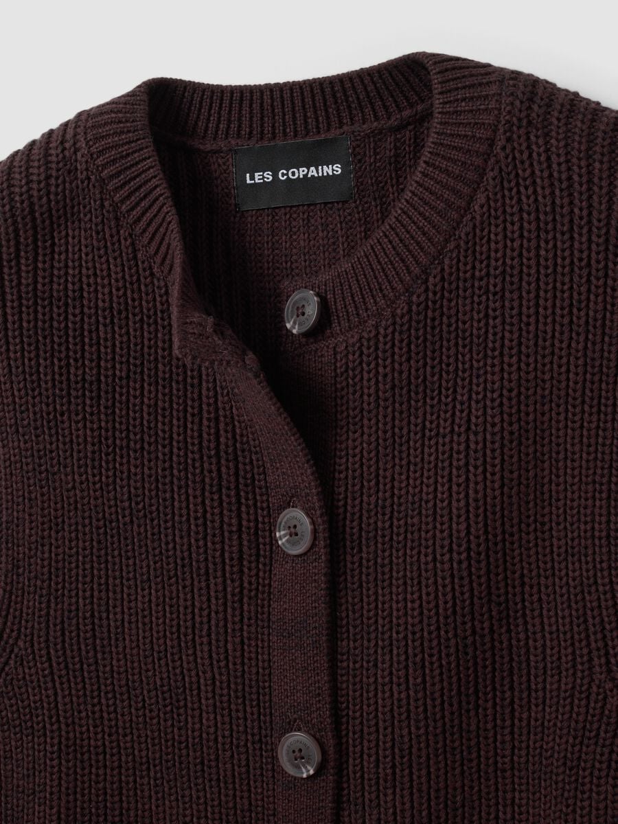Brown pure cotton knitted vest with crew neck, regular fit_1