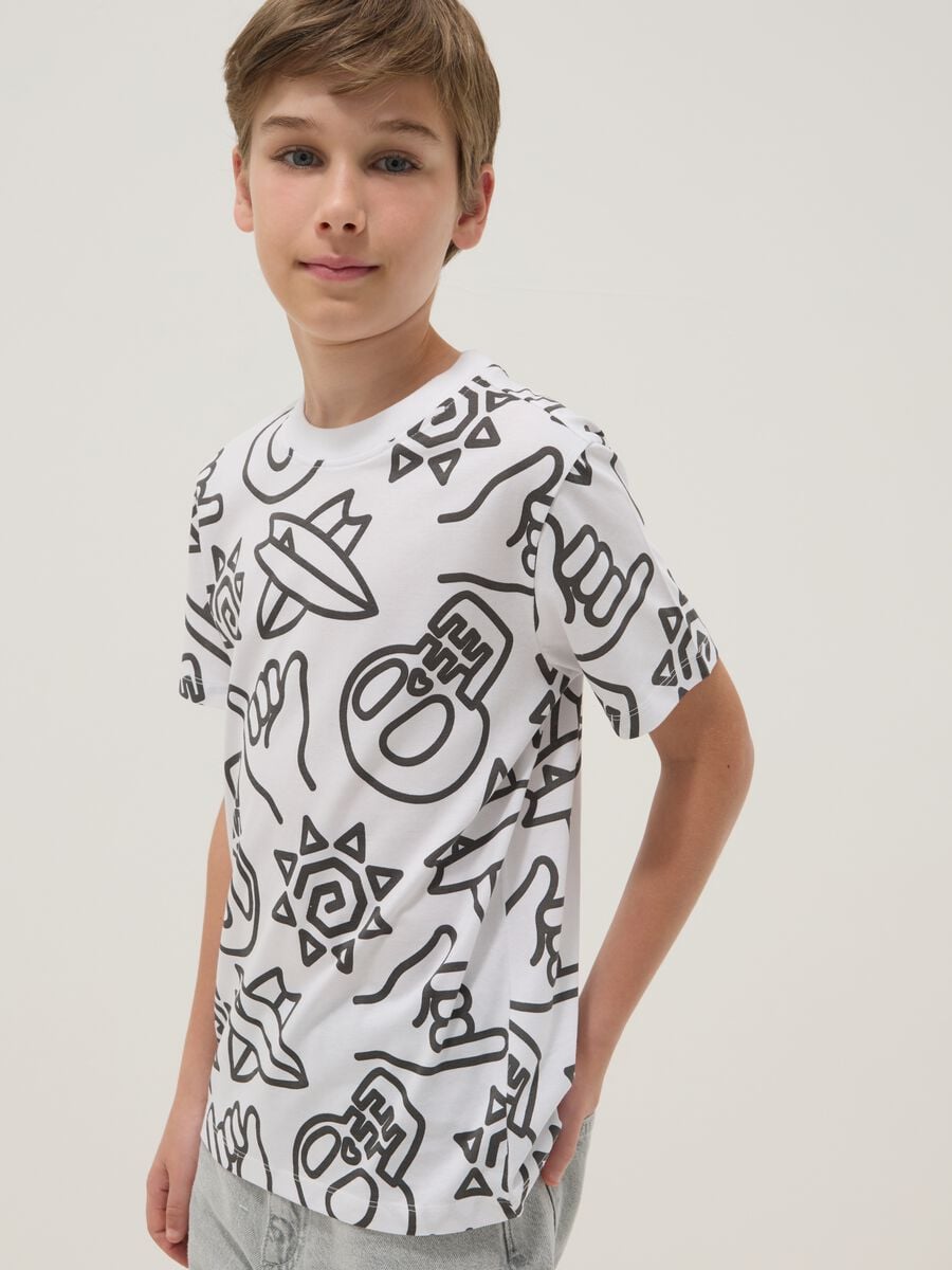 Camiseta blanca de algod&oacute;n puro de manga corta_0