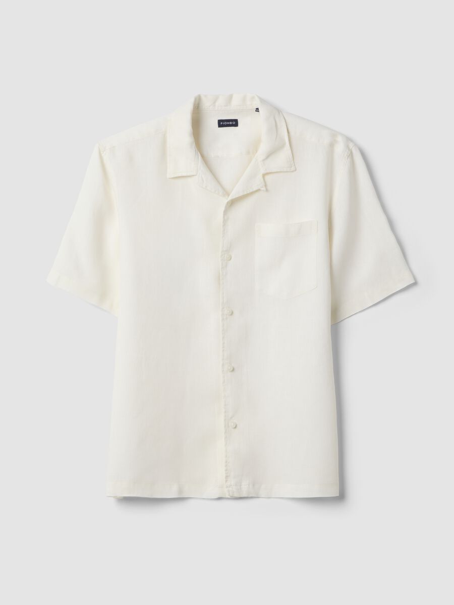 White short sleeve pure linen shirt regular fit_4