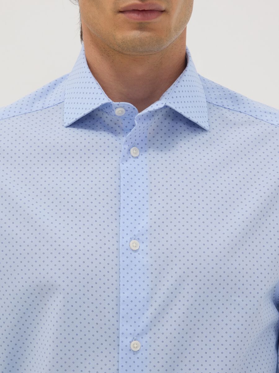 Light blue stretch cotton poplin shirt with spread collar_1