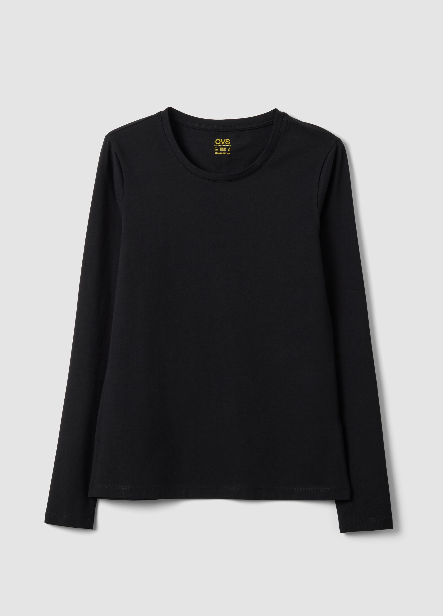 Schwarzes Shirt aus Bio-Stretch-Baumwolle mit Rundhalsausschnitt