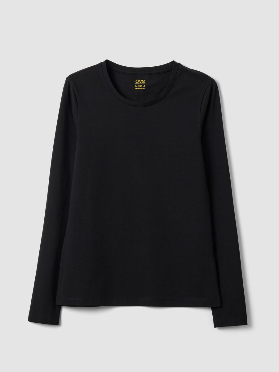 Schwarzes Shirt aus Bio-Stretch-Baumwolle mit Rundhalsausschnitt_4
