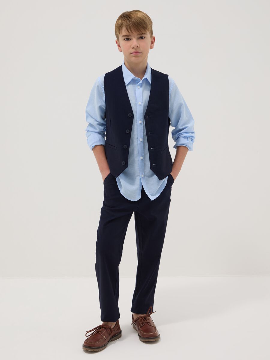 Boys' Stretch Cotton Blue Chino Trousers Regular Fit_0