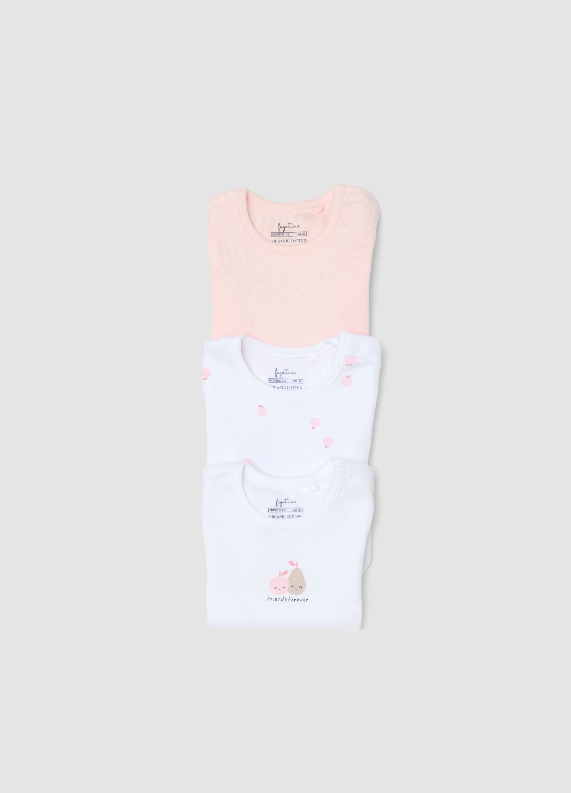 Baby girls' multicolour pure cotton body tripack with fruit