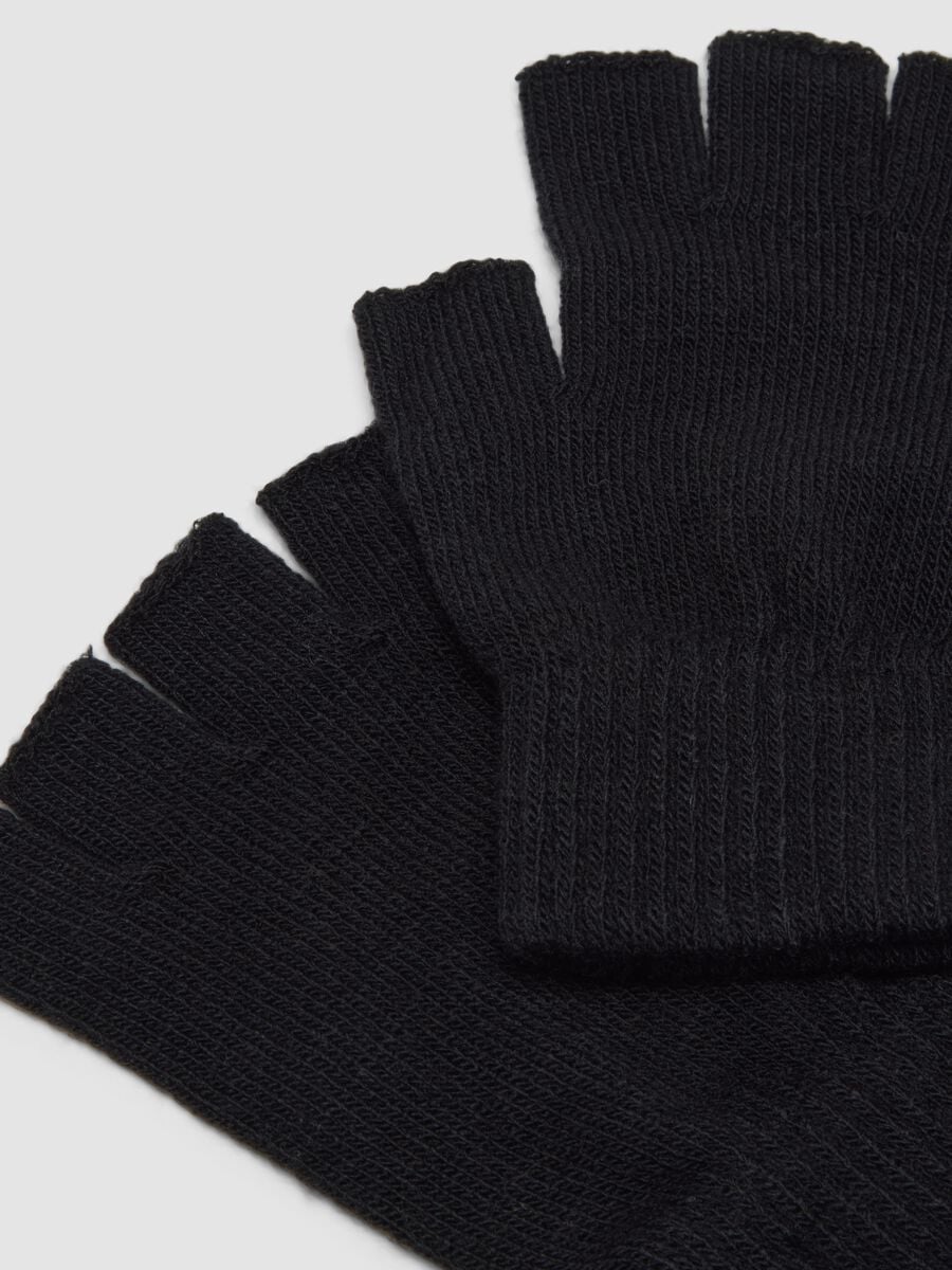 Black fingerless gloves in stretch fabric_2