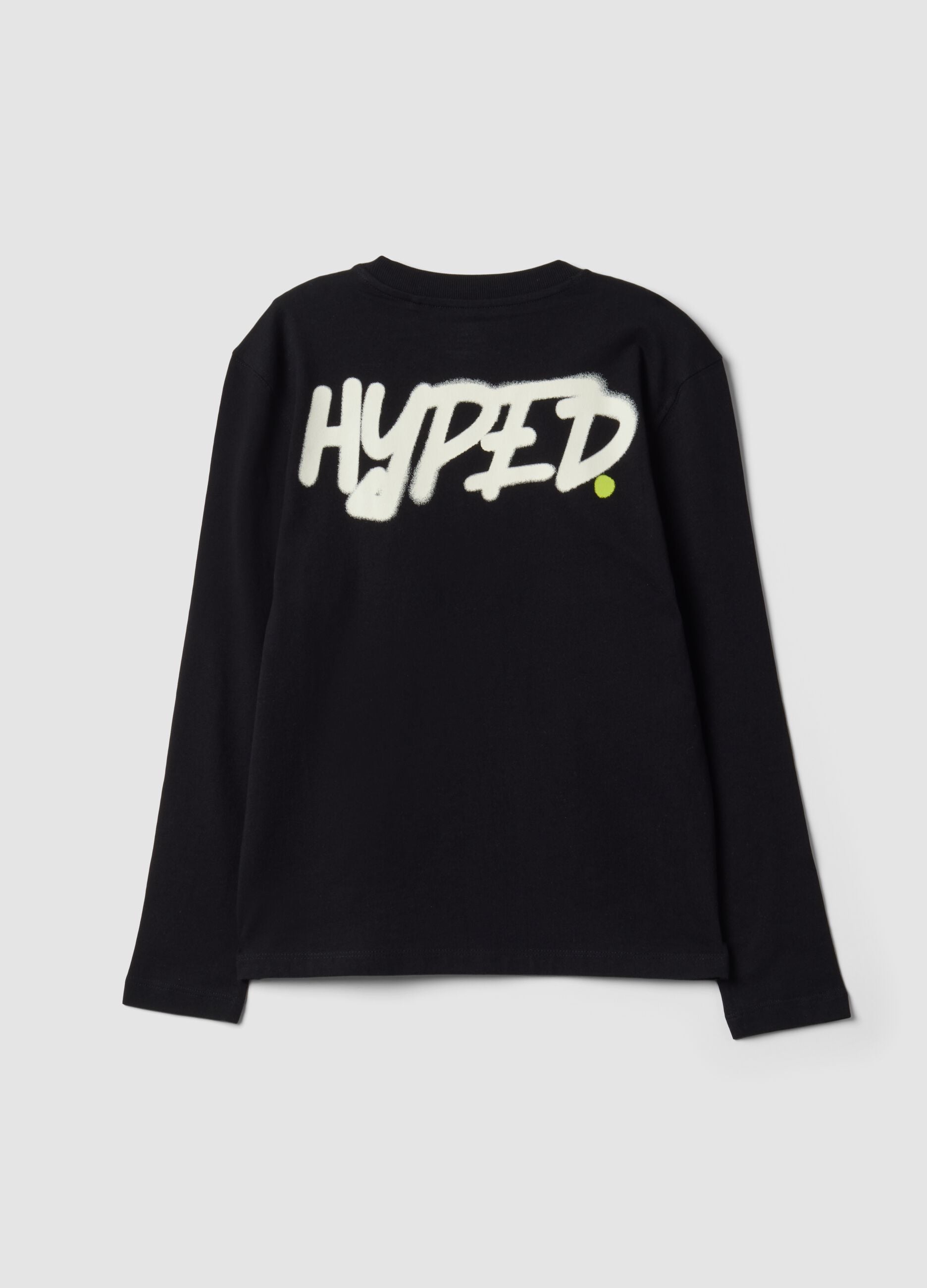 T-shirt nera in puro cotone organico con stampa "Hyped" per ragazzo