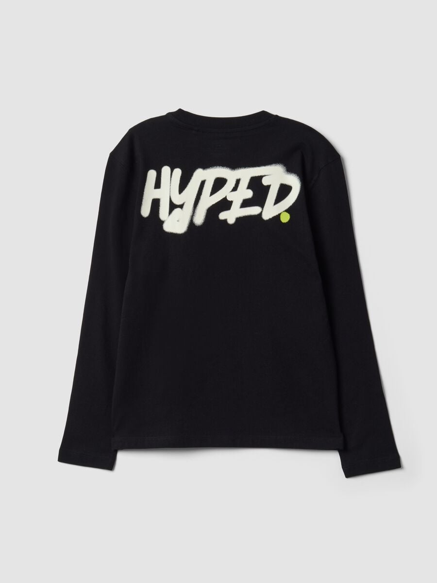 T-shirt nera in puro cotone organico con stampa "Hyped" per ragazzo_1