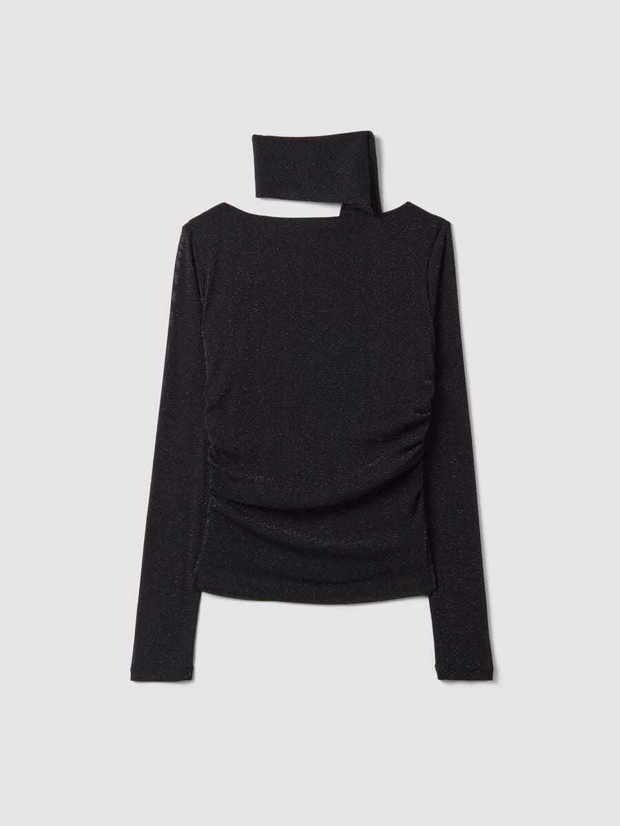 Black stretch jersey top with draped insert, slim fit_2