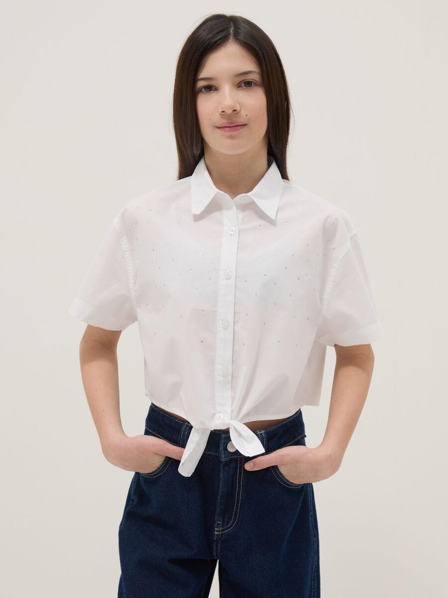 White short sleeve pure cotton regular fit shirt_0