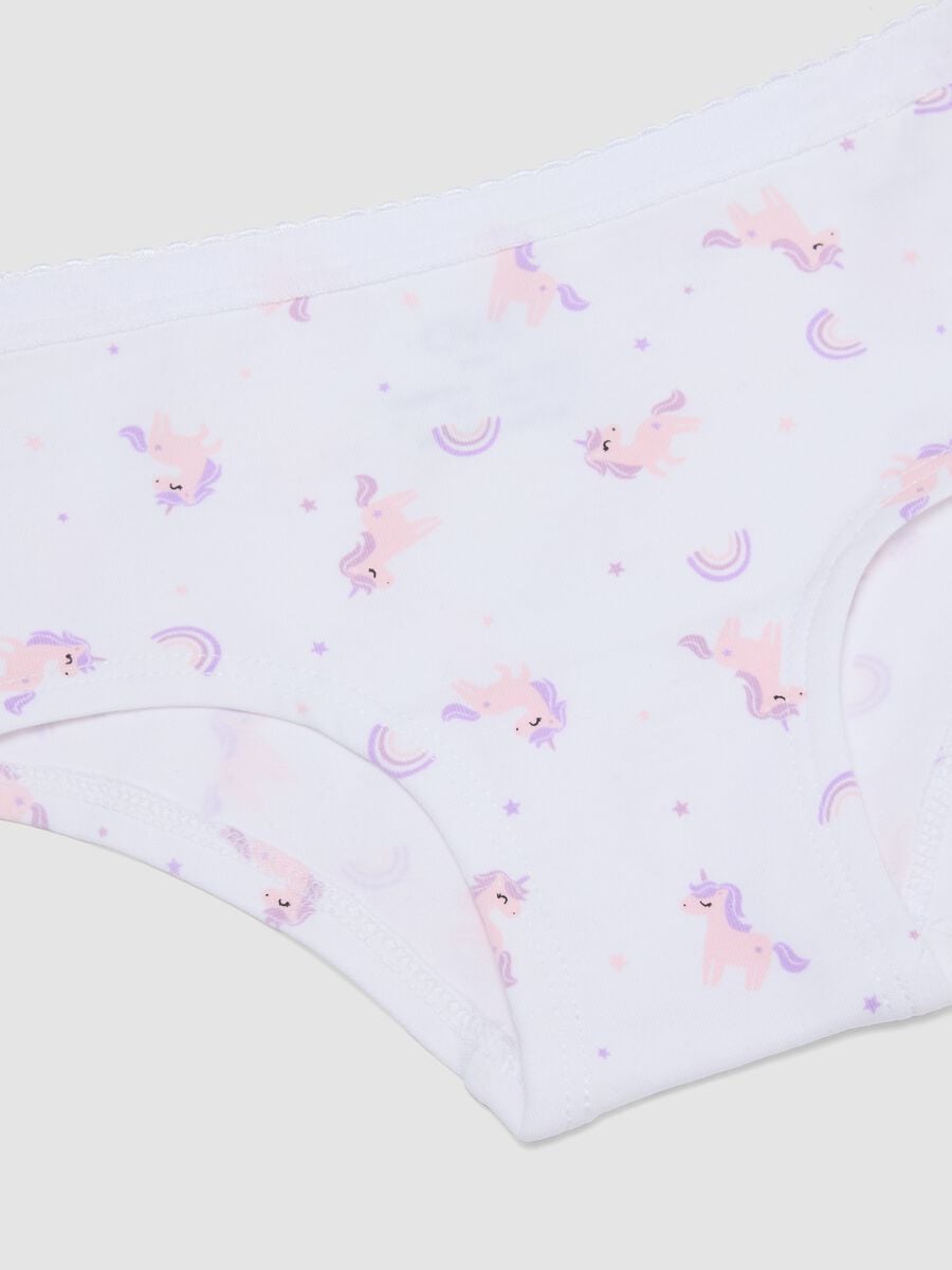 White stretch organic cotton culotte briefs with unicorn print_3