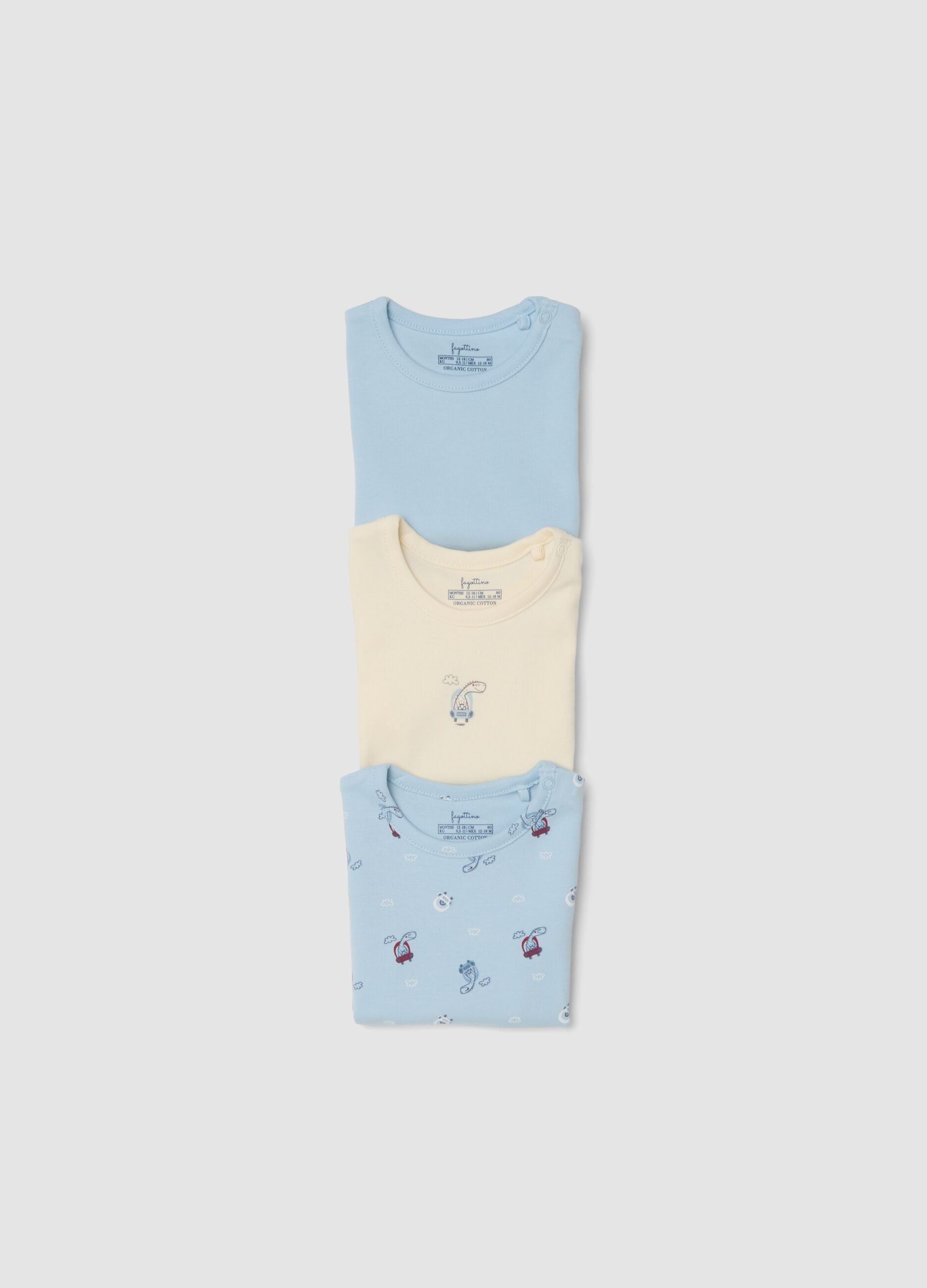 Pack de 3 bodies multicolor em algod&atilde;o org&acirc;nico puro para beb&eacute; e crian&ccedil;a pequena
