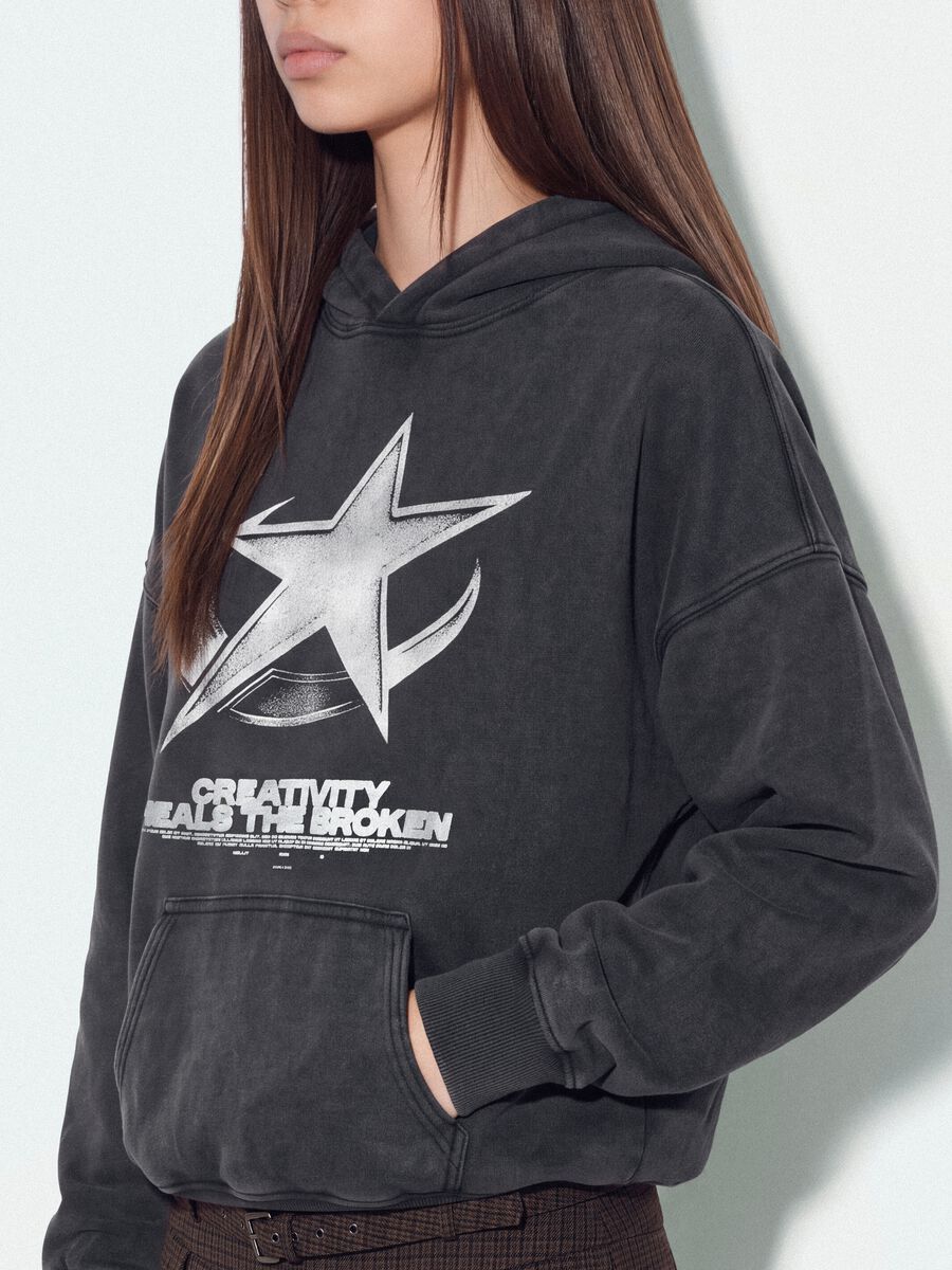 Black cotton-blend hooded sweatshirt with crew neck_4