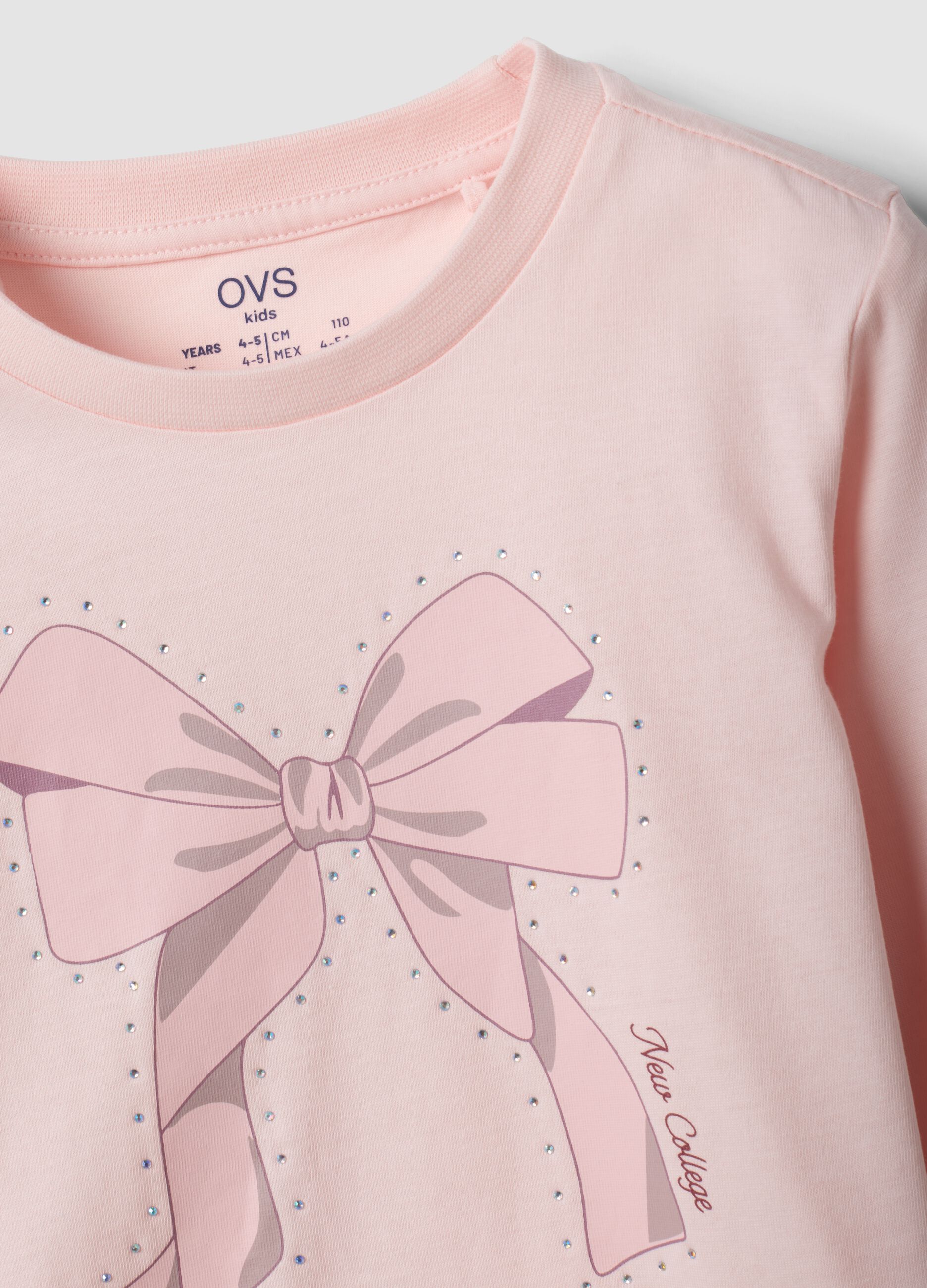 Pink pure organic cotton T-shirt with bow print for girls