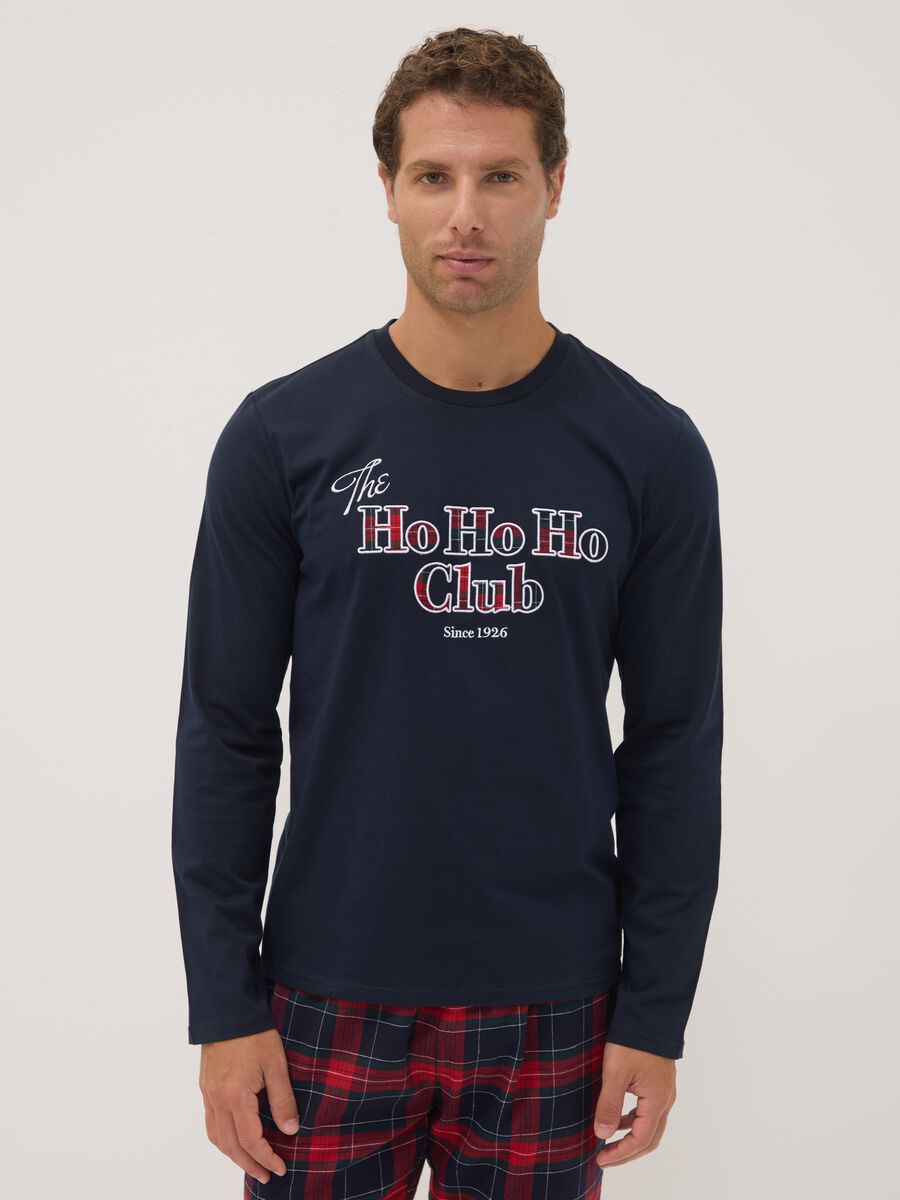 Navy blue pure cotton crew-neck pyjamas_1