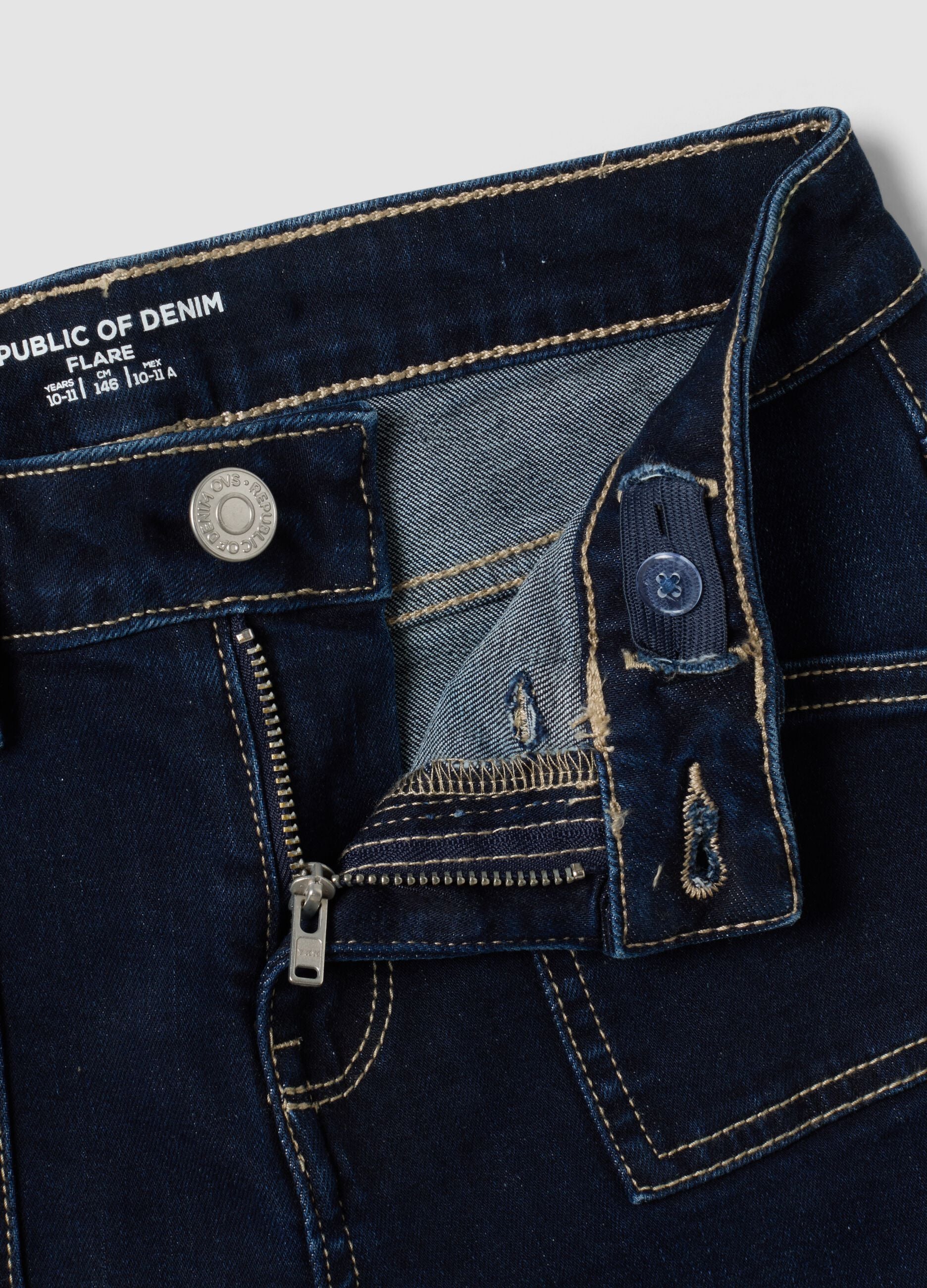 Girls&rsquo; blue flared stretch-cotton jeans