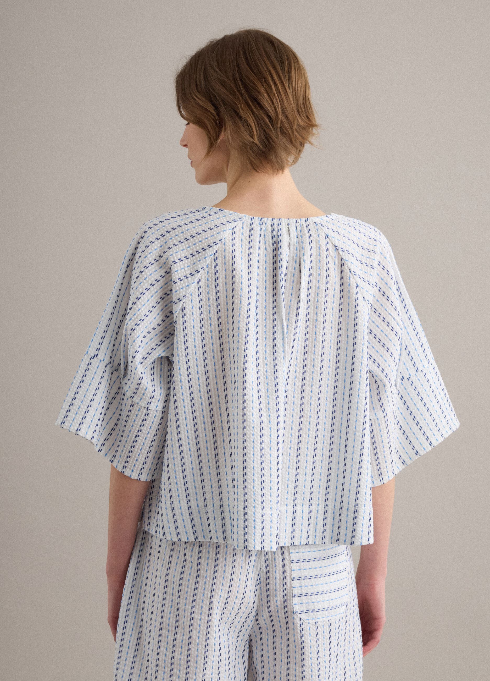 Camisa blanca de algod&oacute;n puro a rayas
