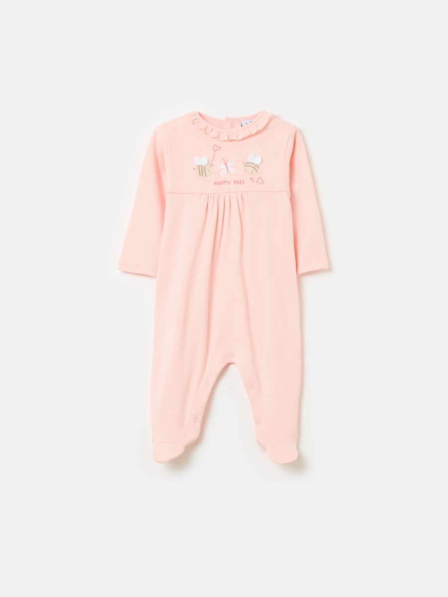 Organic cotton onesie with feet and embroidery_0