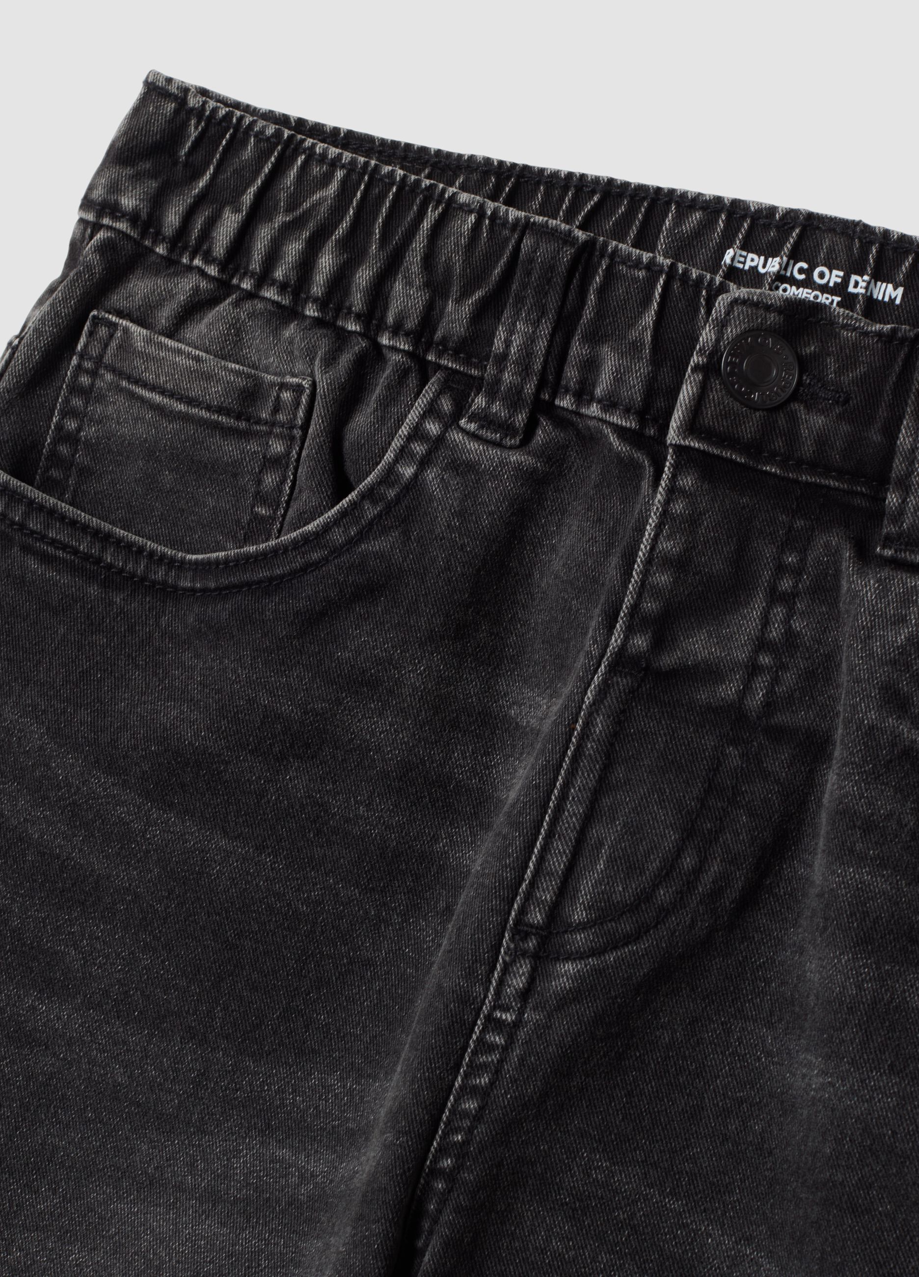 Jeans neri in cotone elasticizzato con vita elastica per ragazzo