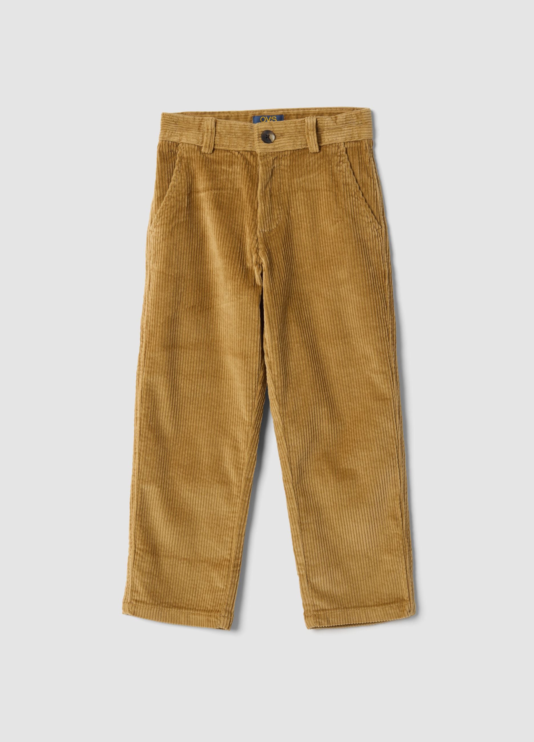 Yellow regular-fit ribbed stretch cotton chino trousers