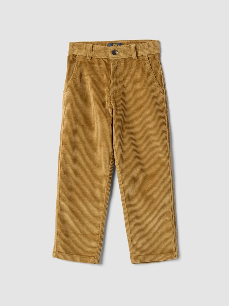 Yellow regular-fit ribbed stretch cotton chino trousers_0