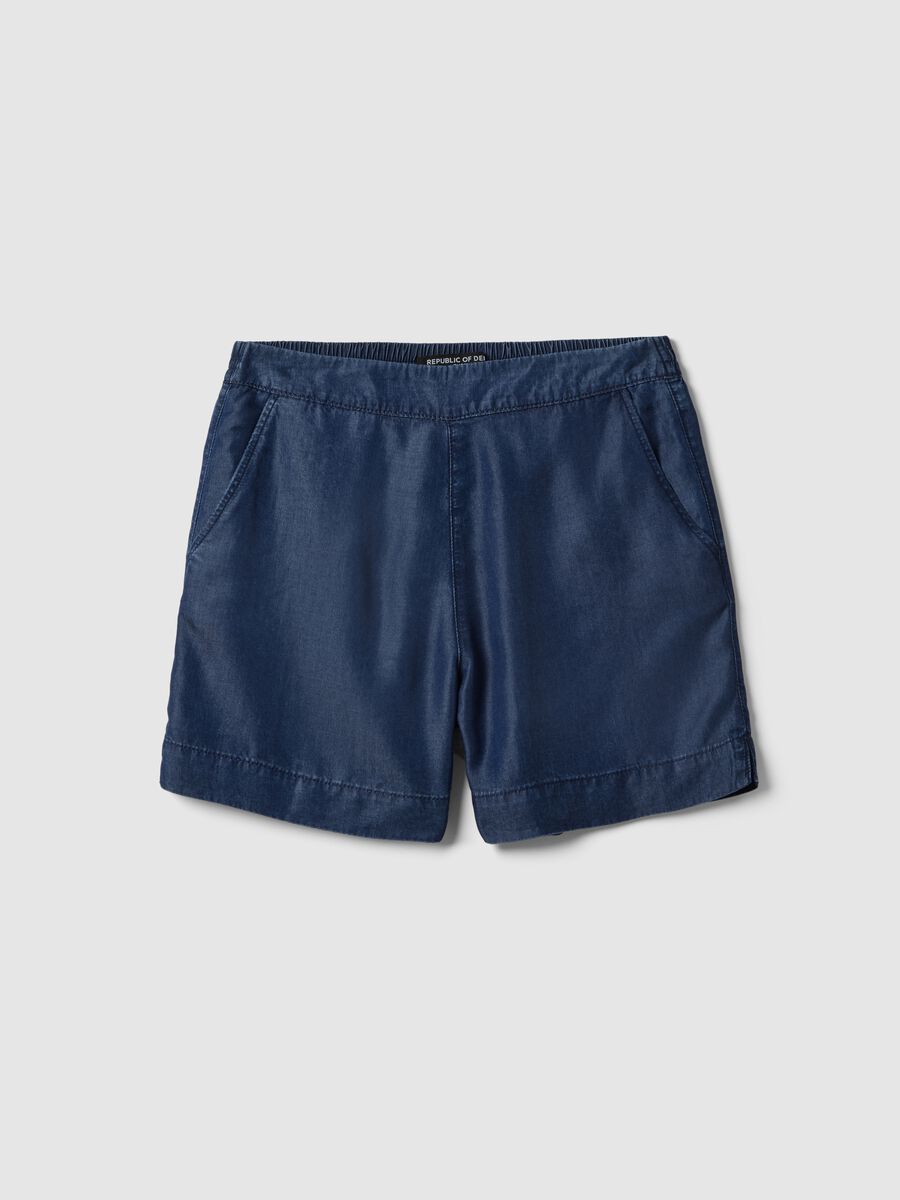 Blue denim shorts in pure lyocell with elasticated waist, regular fit_4