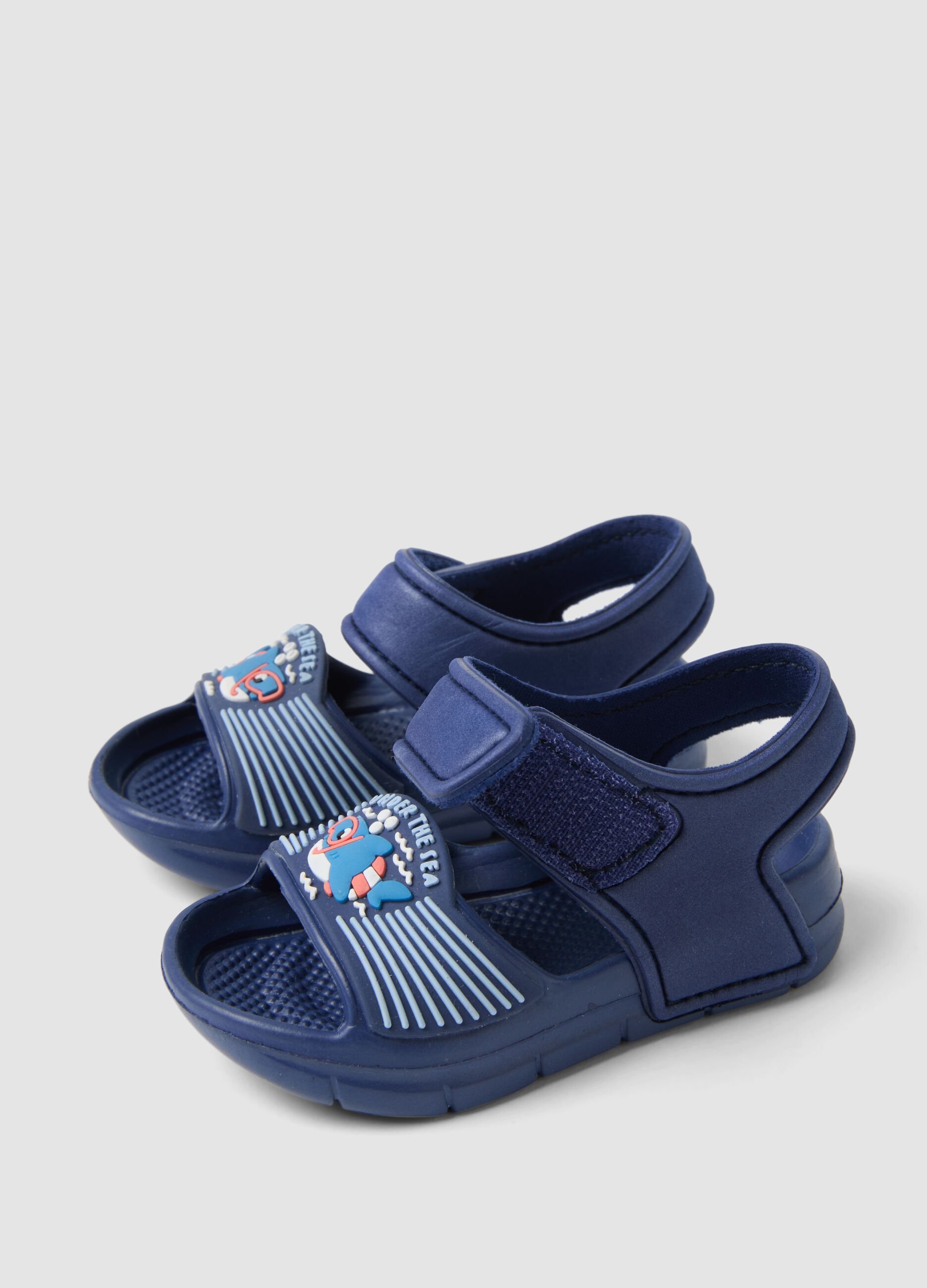 Blue beach sandals with Velcro fastening