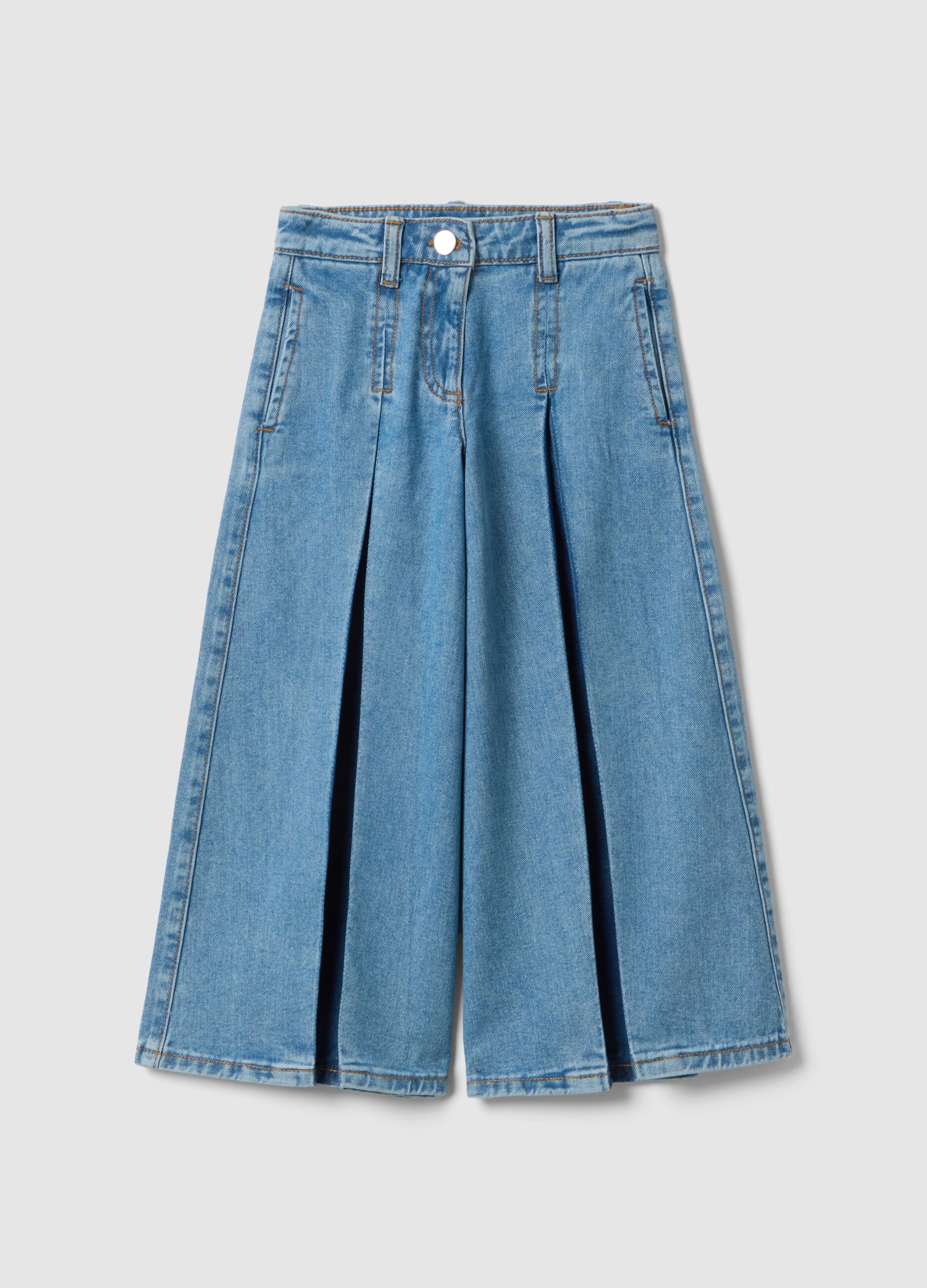 Jeans super wide leg de algod&atilde;o puro para menina