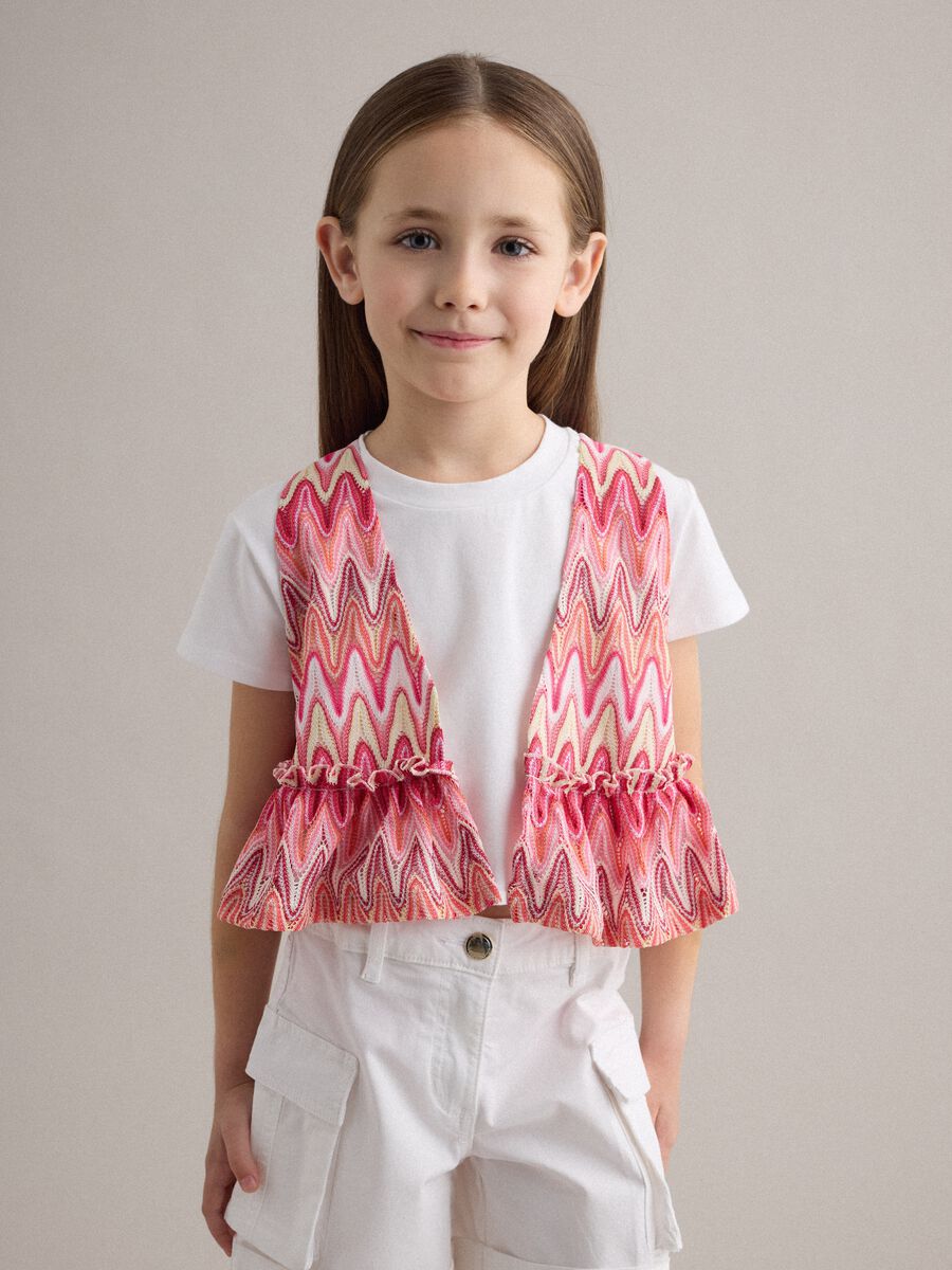 White stretch cotton T-shirt with patterned insert_0