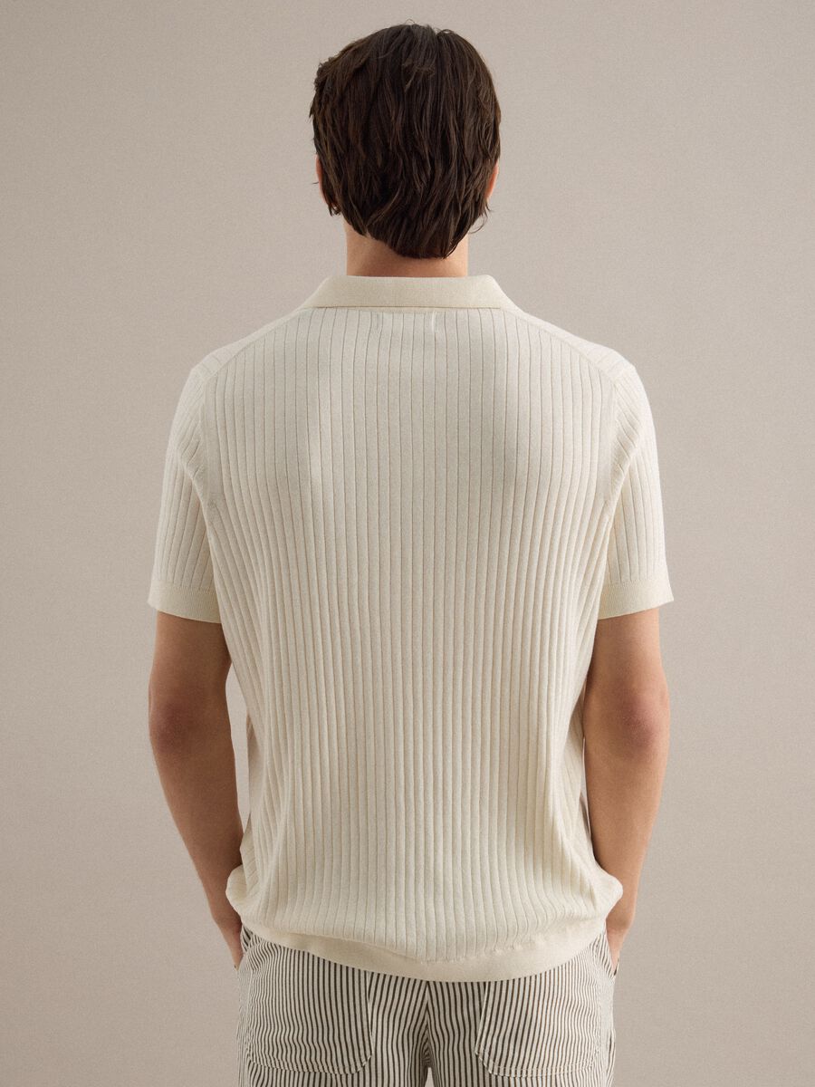 Short-sleeved white striped polo in pure cotton regular fit_4