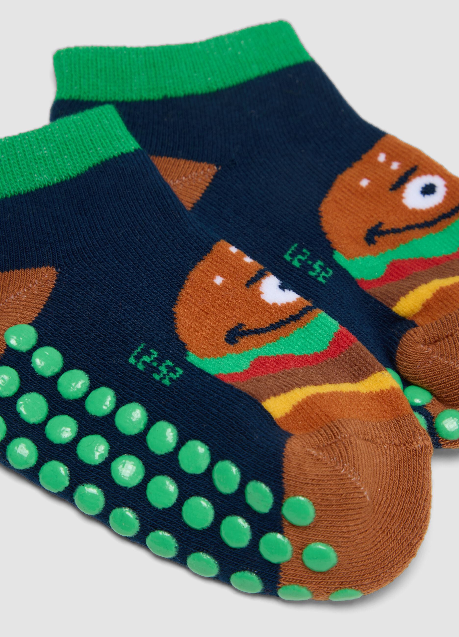 2-pack organic stretch cotton anti-slip socks with hamburger print