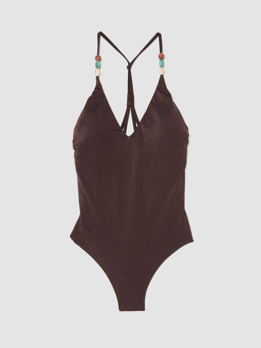 Maillot de bain une pi&egrave;ce stretch marron avec pierres_5