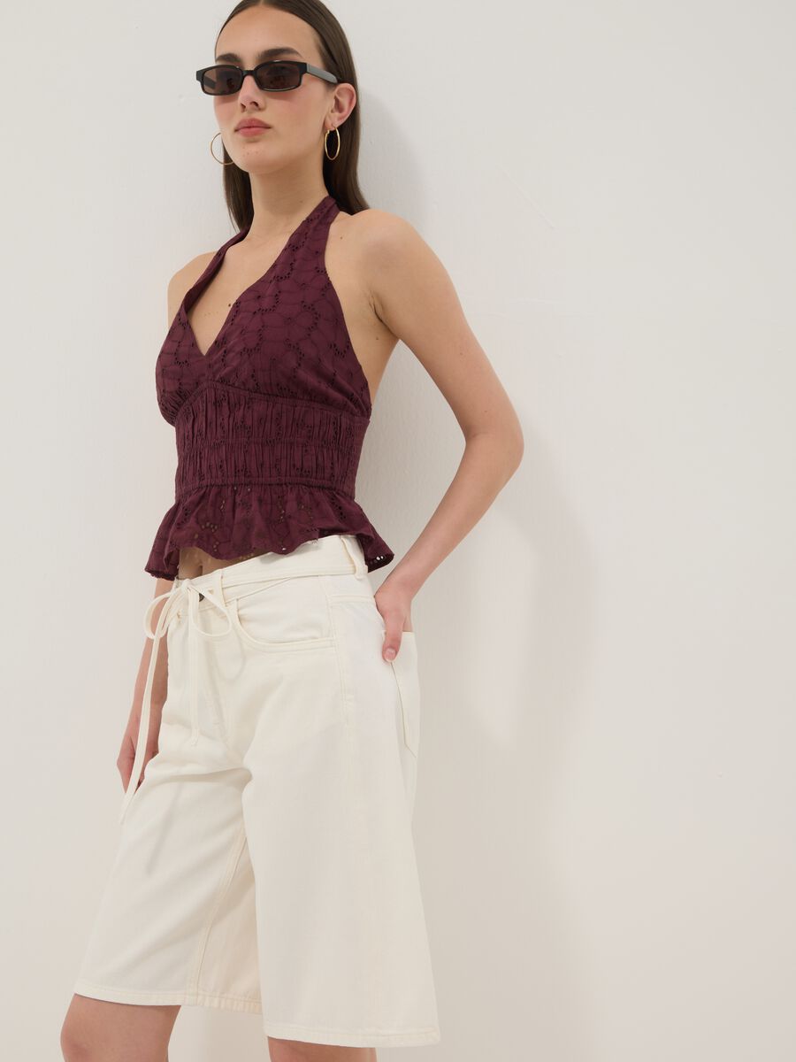 White pure cotton Bermuda shorts_0