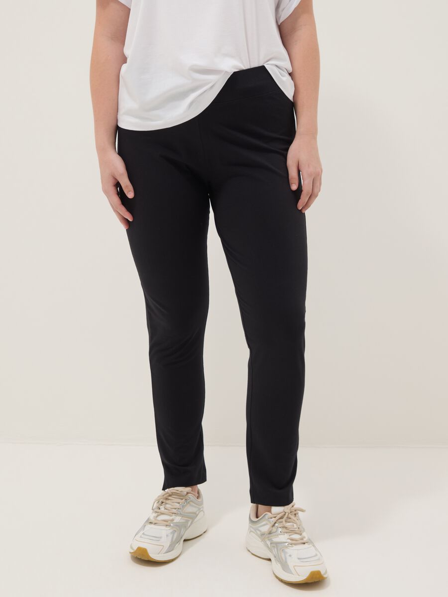 Black Stretch Cotton Slim Fit Leggings_1